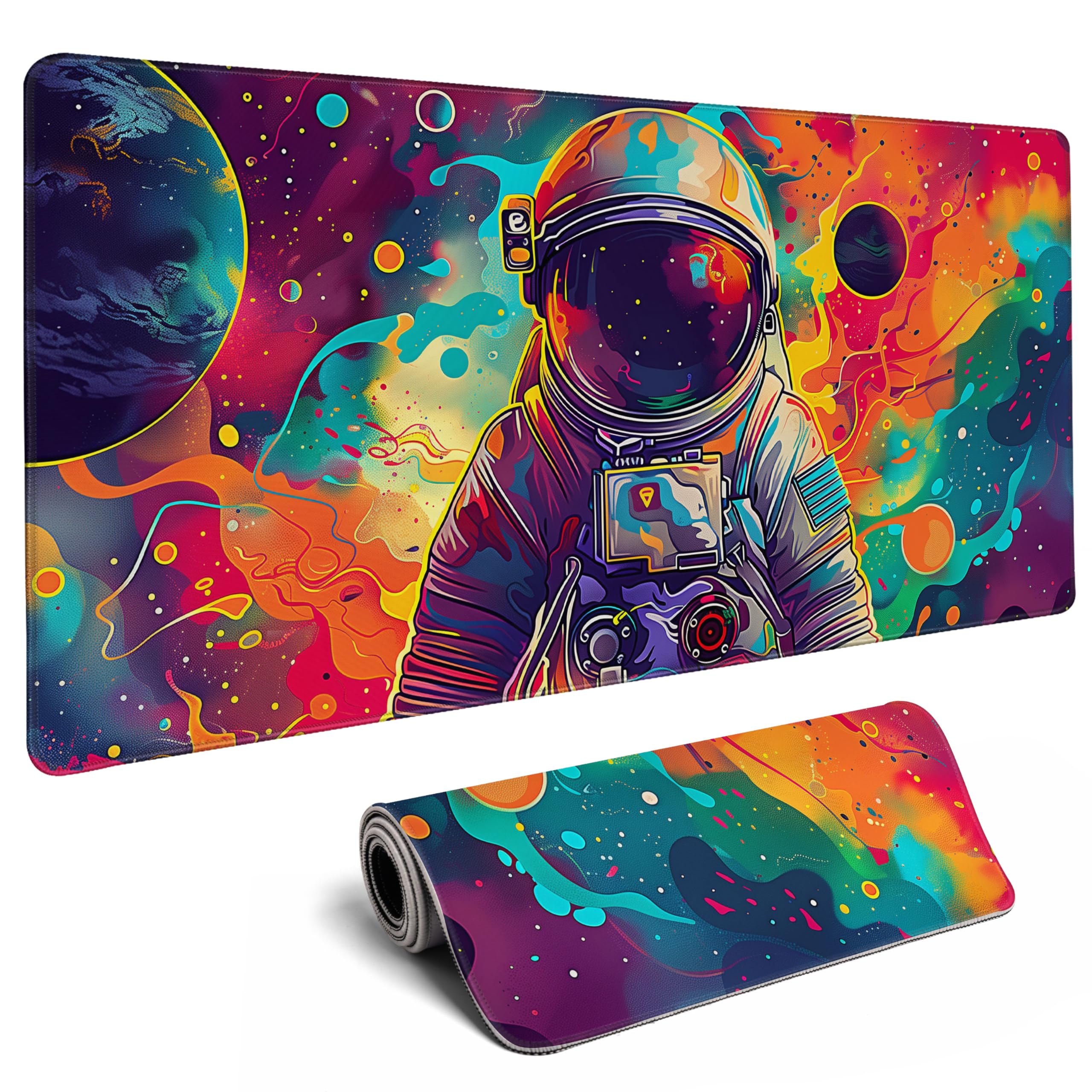 Abstract Planet Mouse Pad Desk Mat Space Scene Large Gaming Mouse Pad Anime Desk Pad Mousepad XXL Extended Keyboard Mat Futuristic Spaceship Cosmic Adventure Mouse Mat 31.5''X15.7''