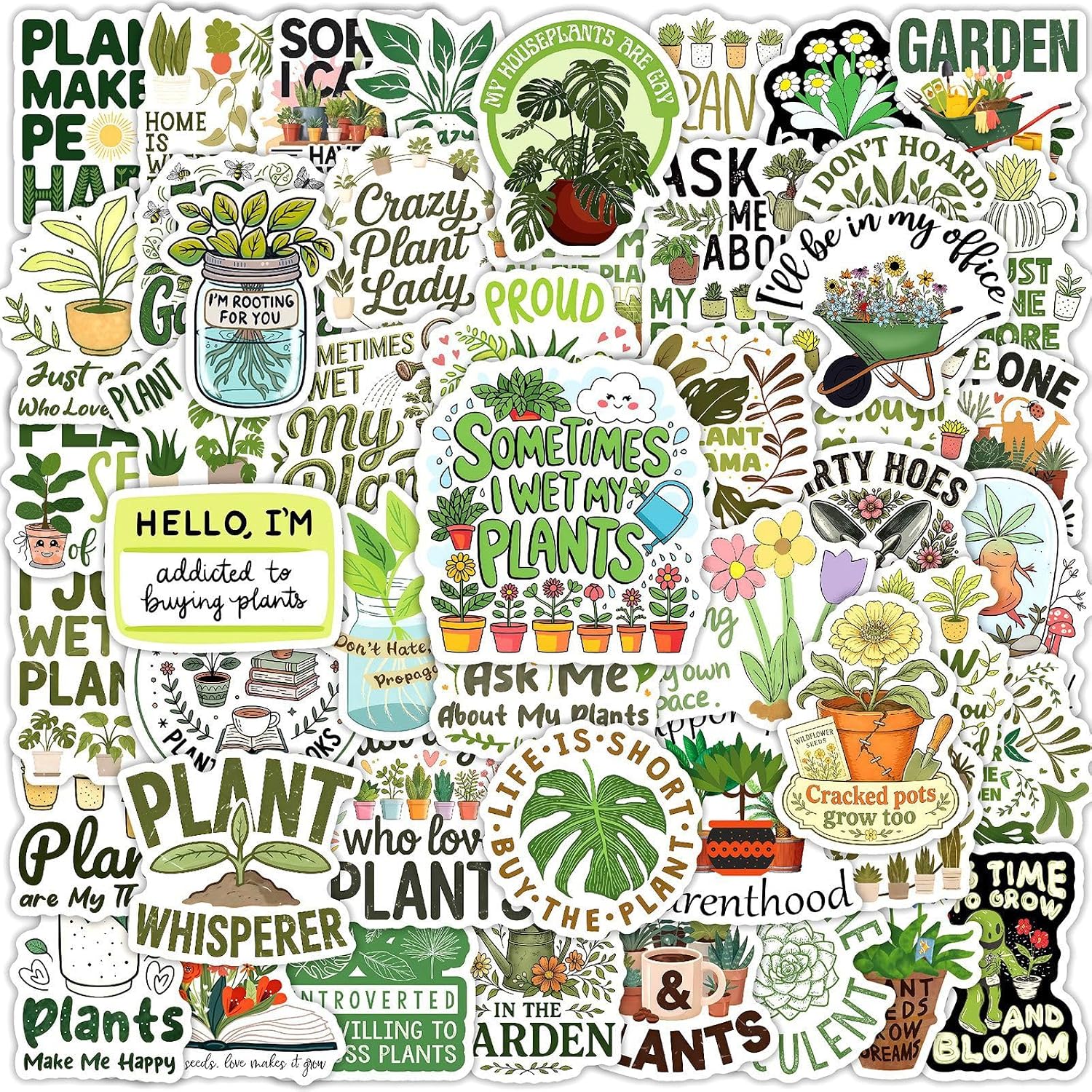 50PCS Green Plants Motivational and Fun Slogan stickersWaterproof Vinyl Plant & Gardening Quote Decals for Water Bottle, Laptop, Journal, Pots – Funny Gifts for Gardeners & Plant Lovers(Colourful-P8)