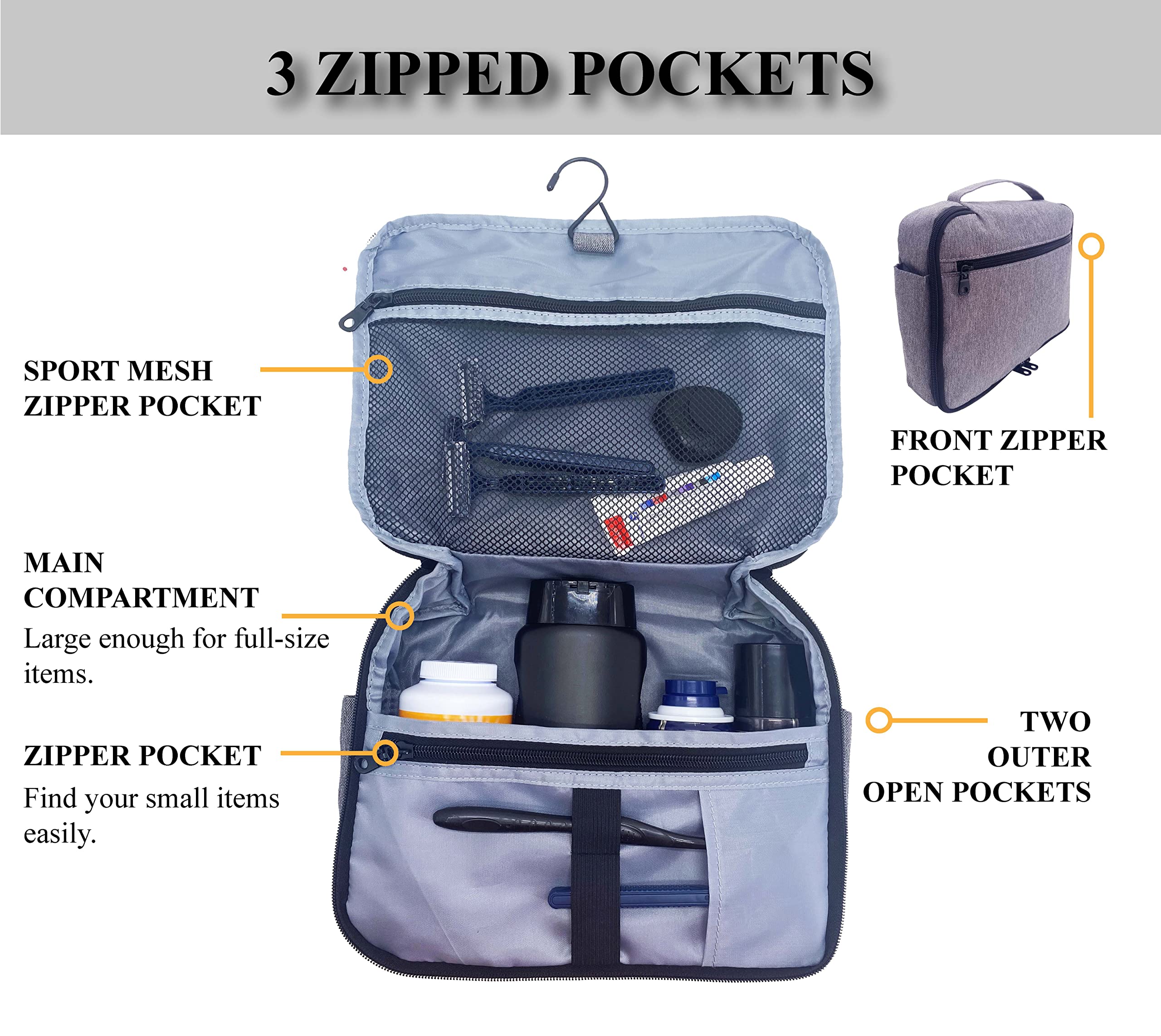 Neceser colgante de viaje para hombres y mujeres, estuche de maquillaje multifuncional para accesorios de tocador, gris, organizador colgante de viaje