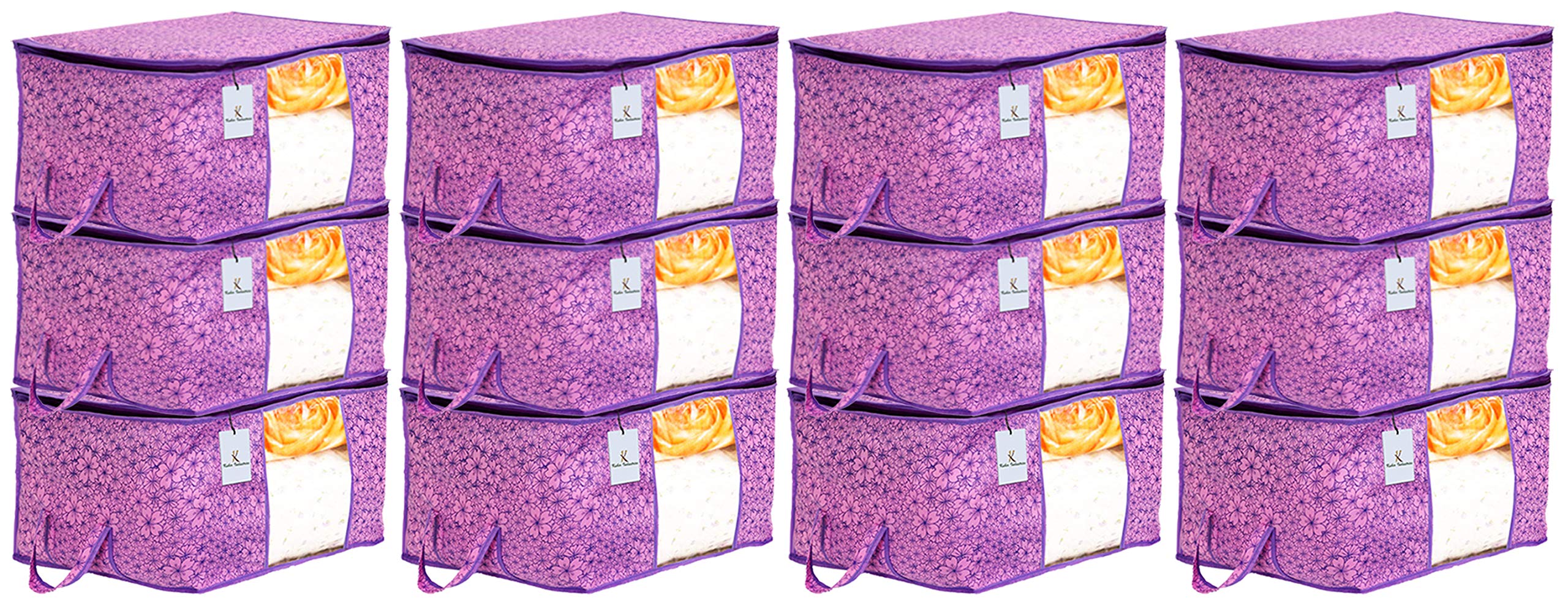 Kuber Industries Metallic Flower Design Non Woven 12 Pieces Underbed Storage Bag, Storage Organiser, Blanket Cover (Pink & Purple) - CTKTC034569-image-30