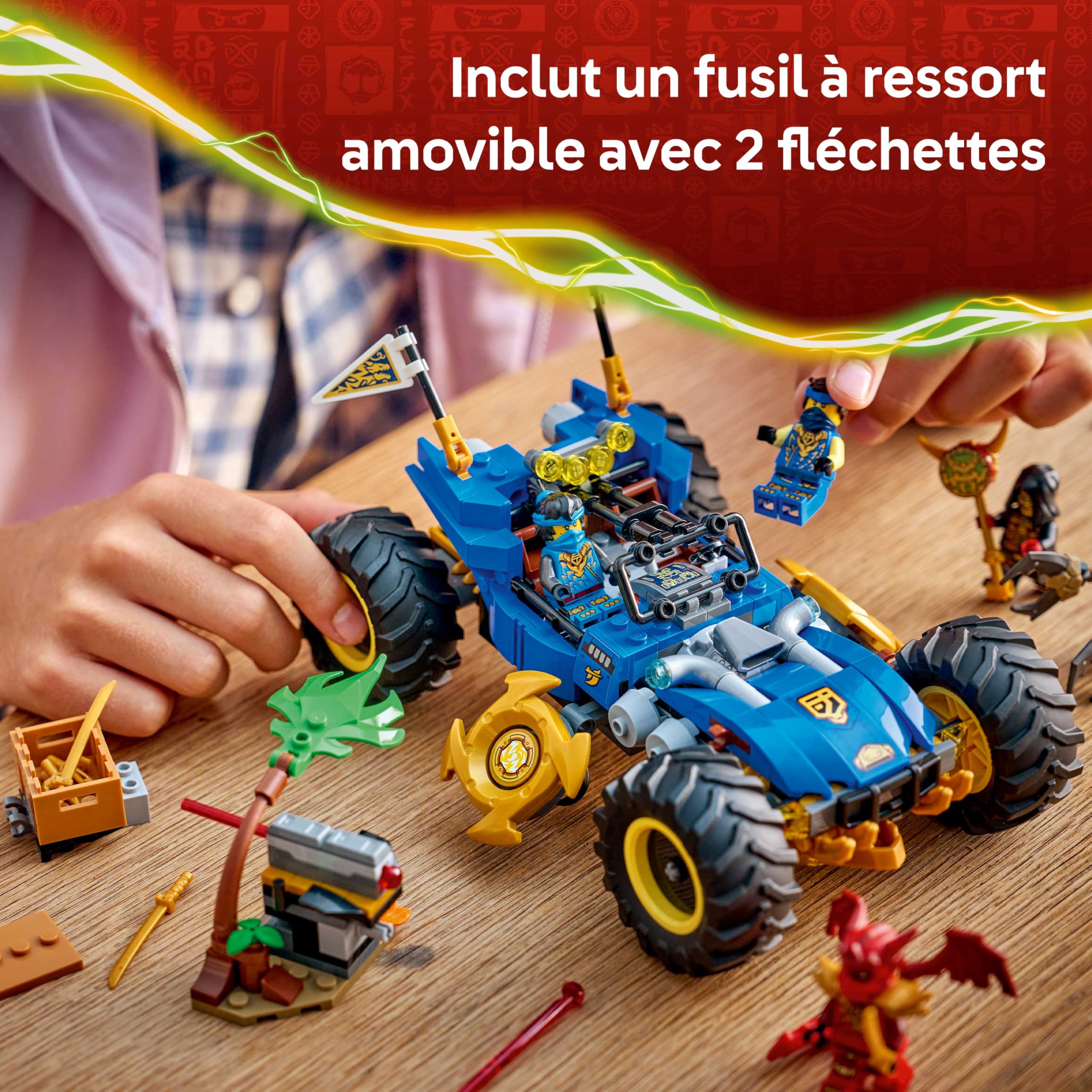 LEGO Ninjago 2-en-1 La Voiture Transformable de Jay - Camion Ninja avec 5 Minifigurines Dont Kai & NYA - Shurikens & Sabres - Cadeau d'anniversaire pour Garçon dès 8 Ans & Fans 71856