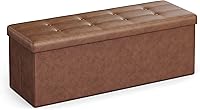 SONGMICS Mazie 43" Folding Storage Ottoman Bench - 660lb Capacity, 35Gal Storage, Coffee Brown Faux Leather Footrest Stool