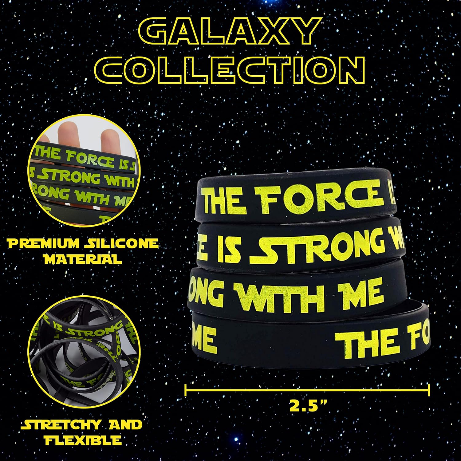 The Force Party Favors Bands, Galaxy Wars Theme Birthday Supplies Goody Bag Kids Teen Tween Size Wrist Bracelets for Boys Girls - Rubber Band Bracelets - Silicone Bracelets for Girls (24 Pack) image 2