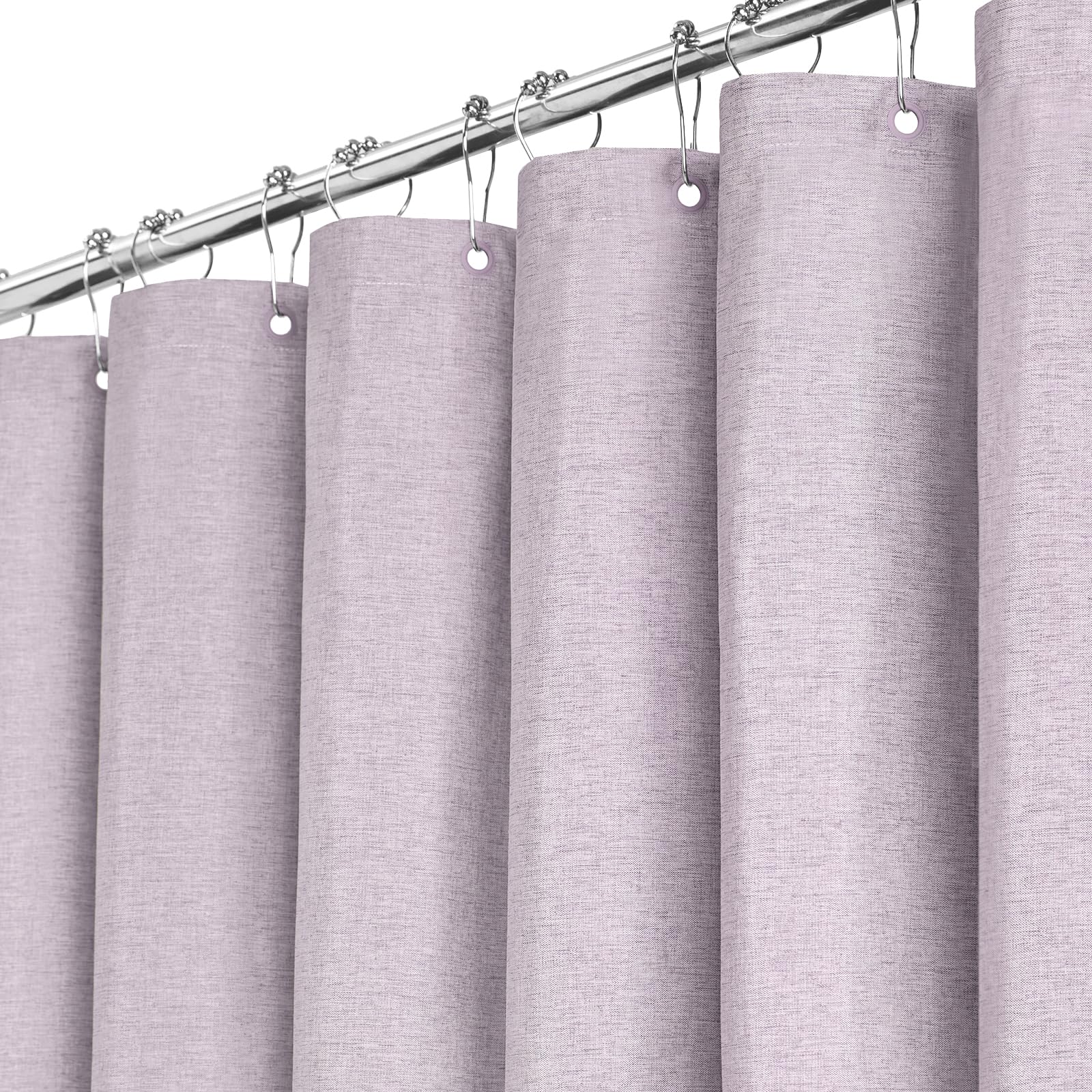 BTTN 182 x 214cm Drop Extra Long Linen Look Shower Curtain, Light Purple Lilac, Mould Resistant & Waterproof Polyester Fabric Shower Curtains, Durable and Washable, with 12 Plastic Hooks, Lavender — image 1
