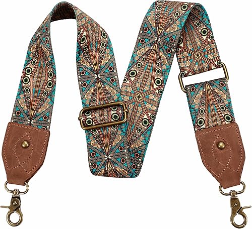 Nefelibata Correa para bolso, correa de hombro de cuero de caballo loco de 2 pulgadas, repuesto ajustable, bordado jacquard retro, correas cruzadas
