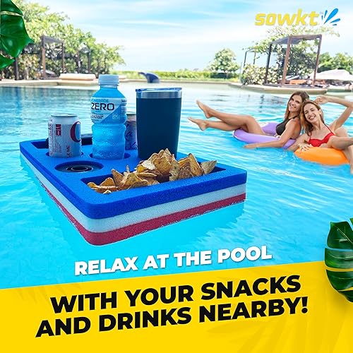 Miniatura 4 de SOWKT - Soporte flotante para bebidas para piscinas y jacuzzis con ojales, flotadores de espuma para bebidas de piscina, capacidad para hasta 4