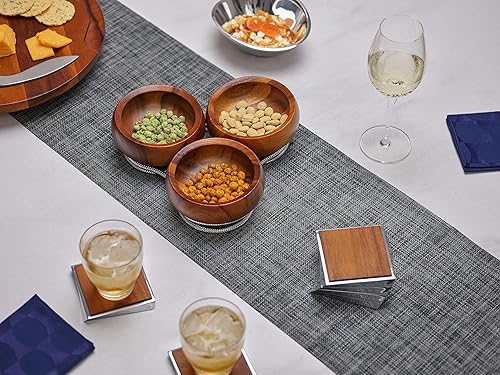 Miniatura 2 de Nambe Juego de posavasos Twist de 4.25 pulgadas, 6 piezas, colección cuadrada moderna de posavasos hechos de madera de acacia y aleación, elegante