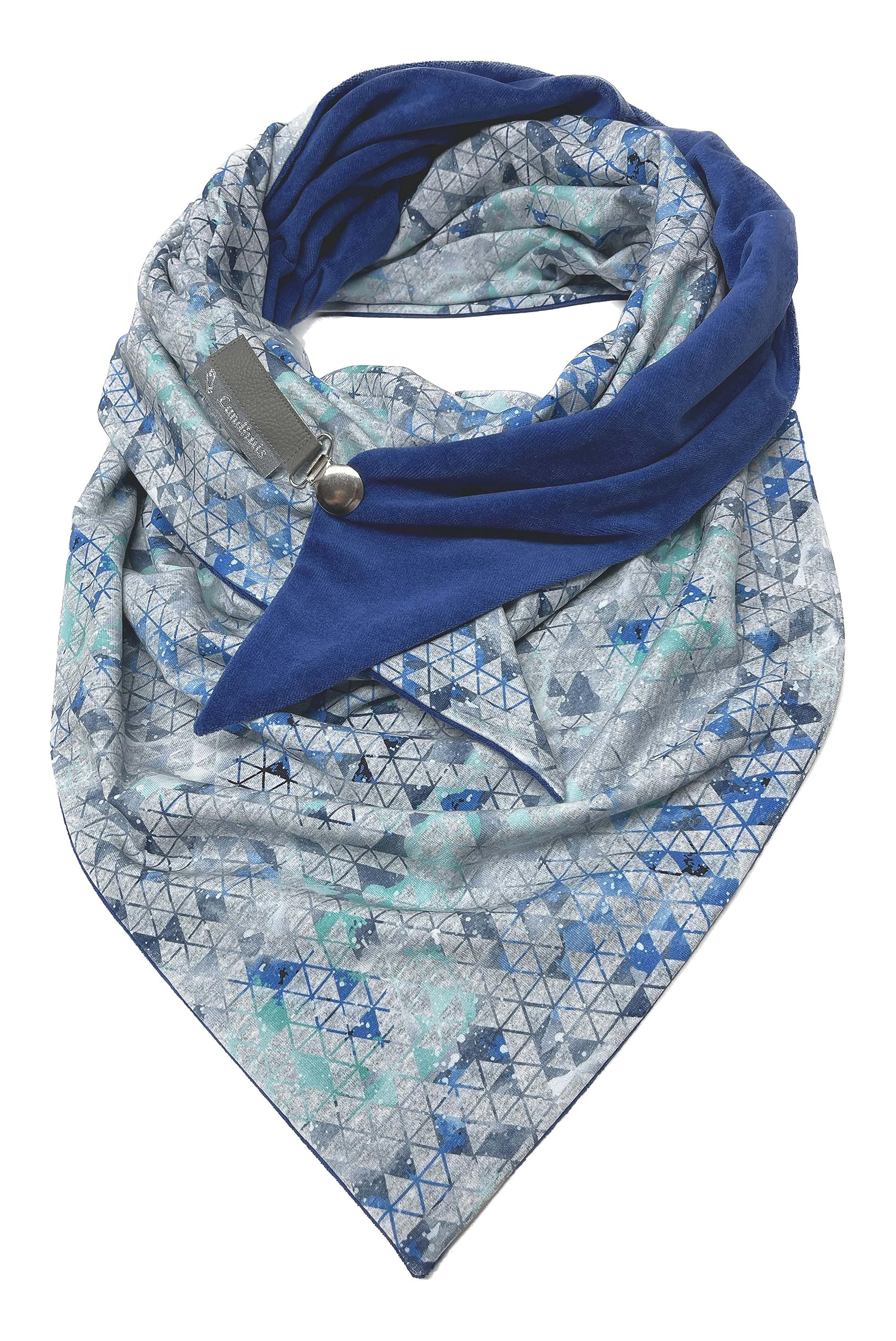 handmade - XXL Dreieckstuch in Blau & Grau – doppellagig mit Nicki | weiches Halstuch für Herbst, Winter & Übergangszeit