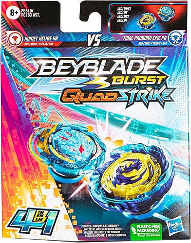 Miniatura 3 de Hasbro Beyblade Burst QuadStrike Komet Helios H8 y Tidal Pandora Epic P8 Spinning Top Paquete doble, 2 juegos de batalla para niños a partir de 8