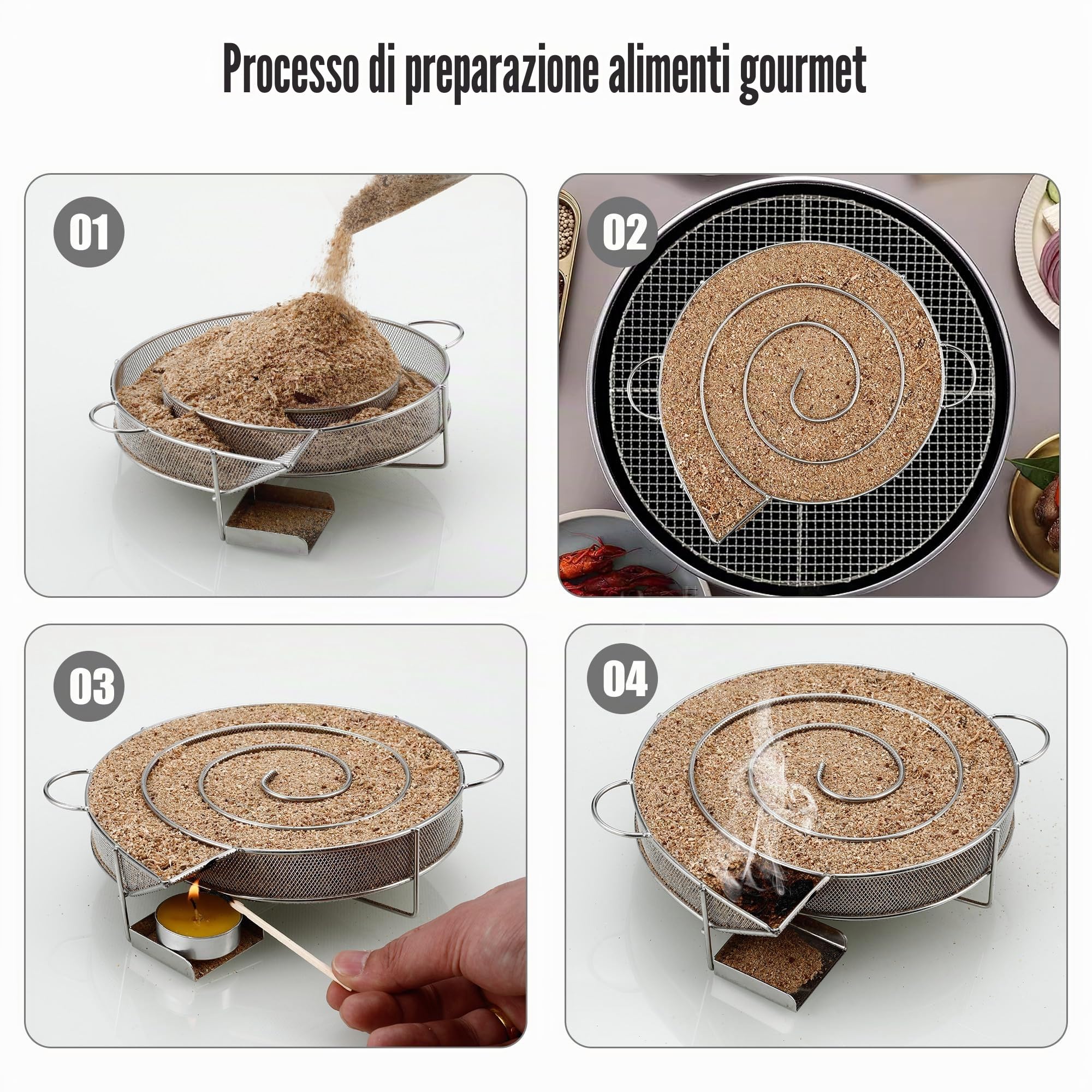 Affumicatore Barbecue Portatile,Generatore Fumo Freddo con Manico,Con 2 Spazzola, 4 Ganci,per griglie, affumicatori e forni per affumicatura, riutilizzabili