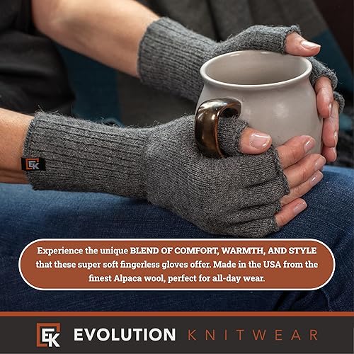 Miniatura 7 de Alpaca Knit Fingerless Gloves for Women - Super Soft Baby Alpaca - Made in the USA - Small