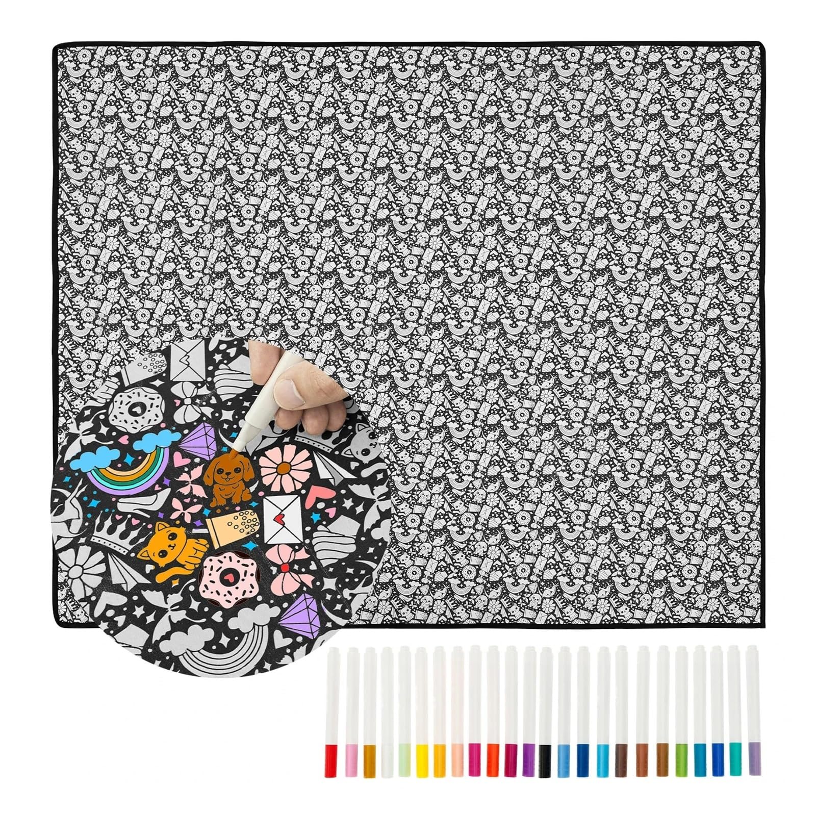 Ozzyr DIY Coloring Blanket with 24 Colored Markers Creative(Dog)