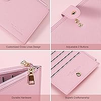 Vista 7 de Travelambo Billetera para mujer con bloqueo RFID plegable para múltiples tarjetas con bolsillo con cremallera, rosado (Pink Sakura), Minimalista