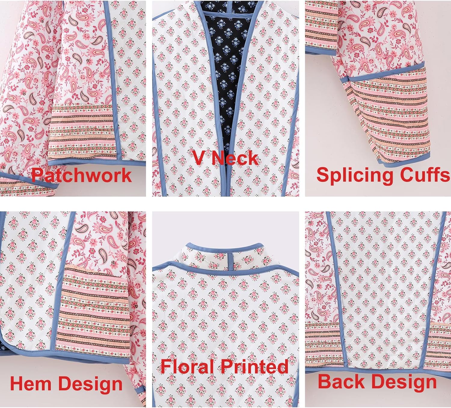 Flygo Women Cropped Puffer Jacket Cardigan Floral Printed Quilted Coats Lightweight Open Front Crop Padded Down Jackets - Image 6