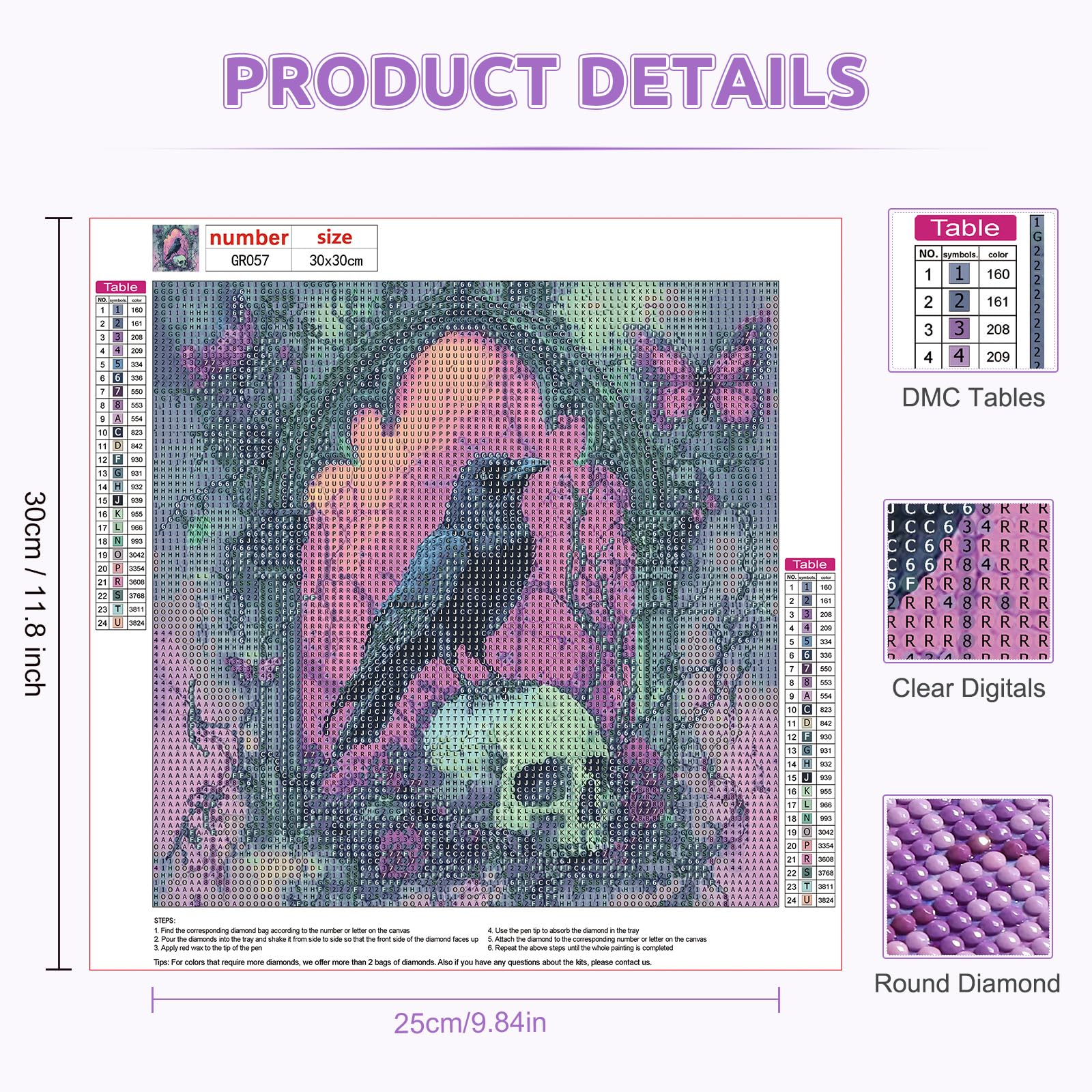 Kit Diamond Painting 5D Complet - Toile 30x30 Cm Diamants Ronds - Idéal Débutants - Anti-stress Et Créatif - 9