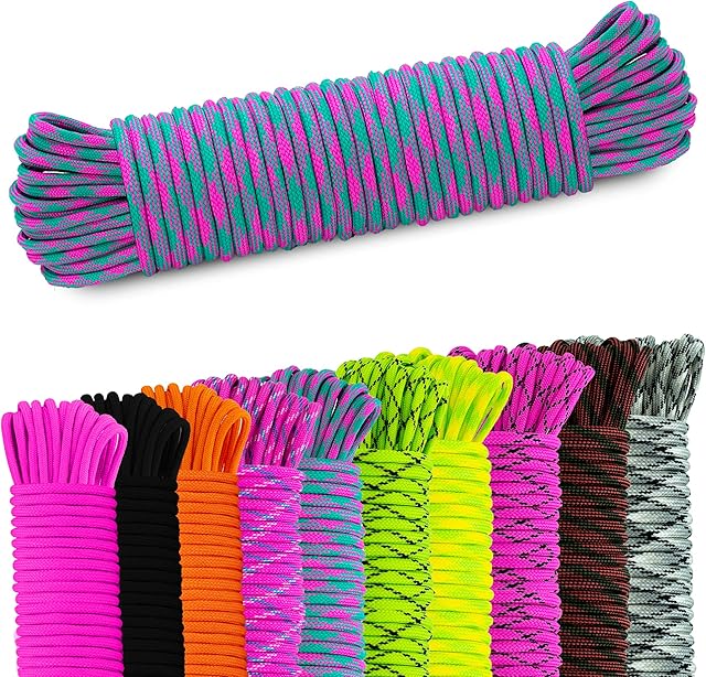 AMZoutdoor® 4 mm linka paracord 550, linka paracord, 7 rdzeni, wyposażenie outdoorowe, na kemping, sznurki paracord do obroży dla psów, smycz dla psa, linka paracord (10 m, różowo-turkusowa)
