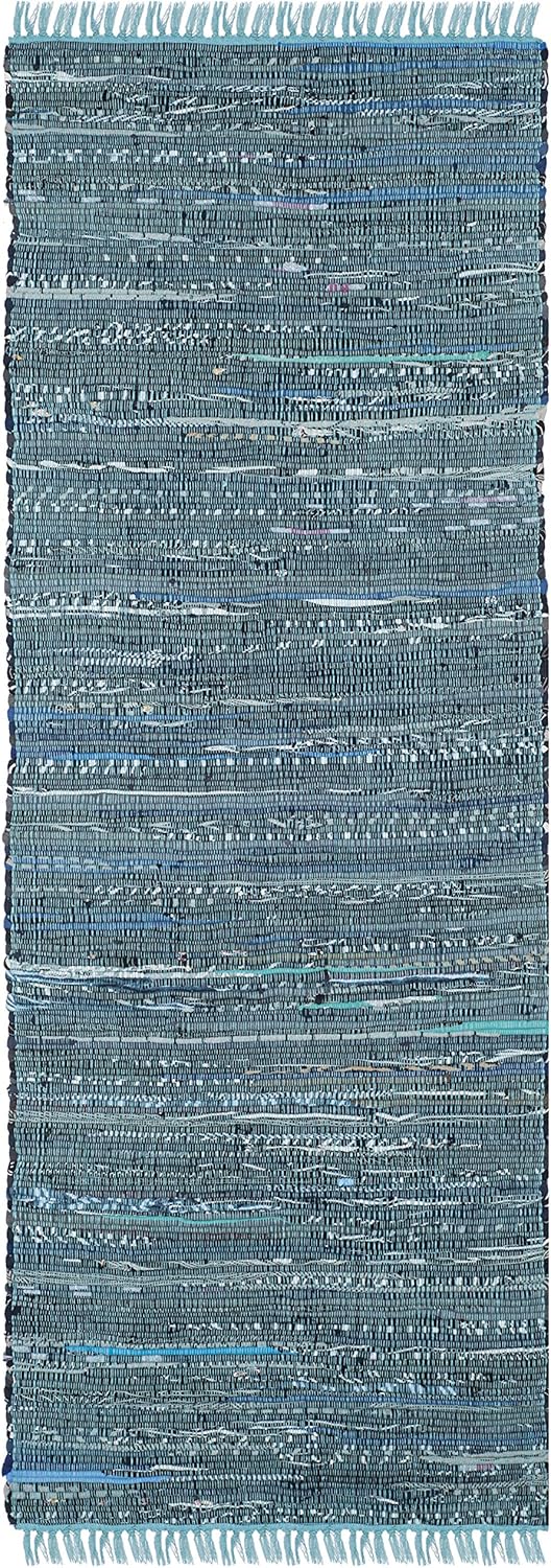 SAFAVIEH Rag Rug Collection Runner Rug - 2'3" x 6', Blue & Multi, Handmade Boho Stripe Cotton, Ideal for High Traffic Areas in Living Room, Bedroom (RAR121B)