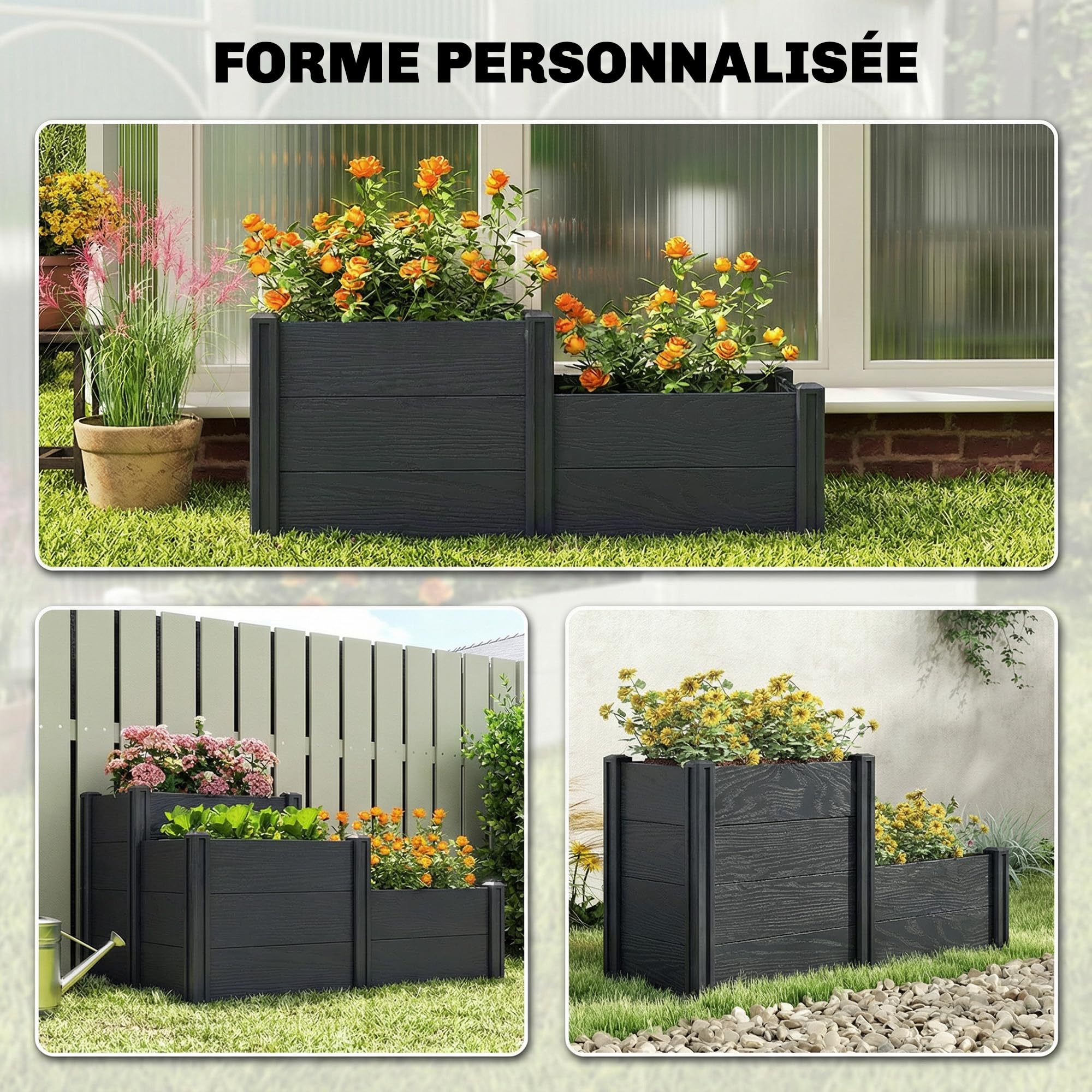 Outsunny Jardinière surélevée 3 Niveaux Fond Ouvert Potager Jardin 120x80x64 cm Effet Bois Gris