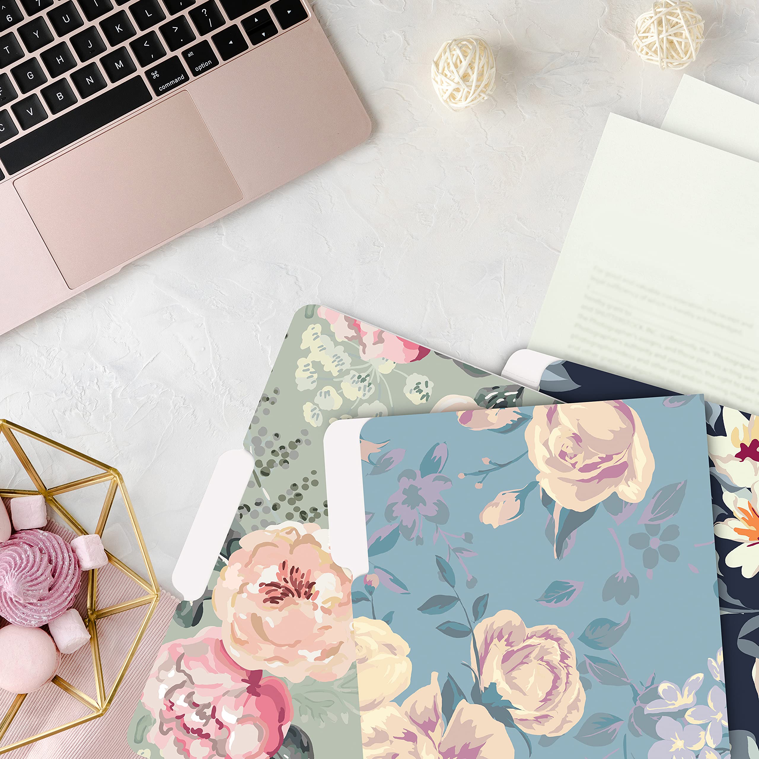 Better Office Products Carpetas decorativas para archivos, paquete de 12, 6 diseños, pesadas, tamaño carta (9.5 x 11.5 pulgadas) con pestaña de corte de 1/3, diseños florales tradicionales con acabado