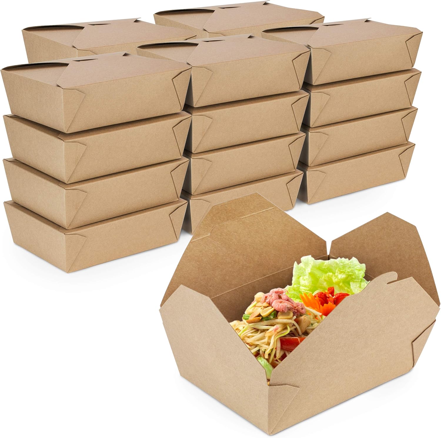 Fit Meal Prep 200 Pack 76 oz Disposable Take Out Containers Microwaveable Kraft Paper To Go Boxes for Food To Go Containers Takeout Containers Leakproof Greaseproof for Restaurants, Food Service