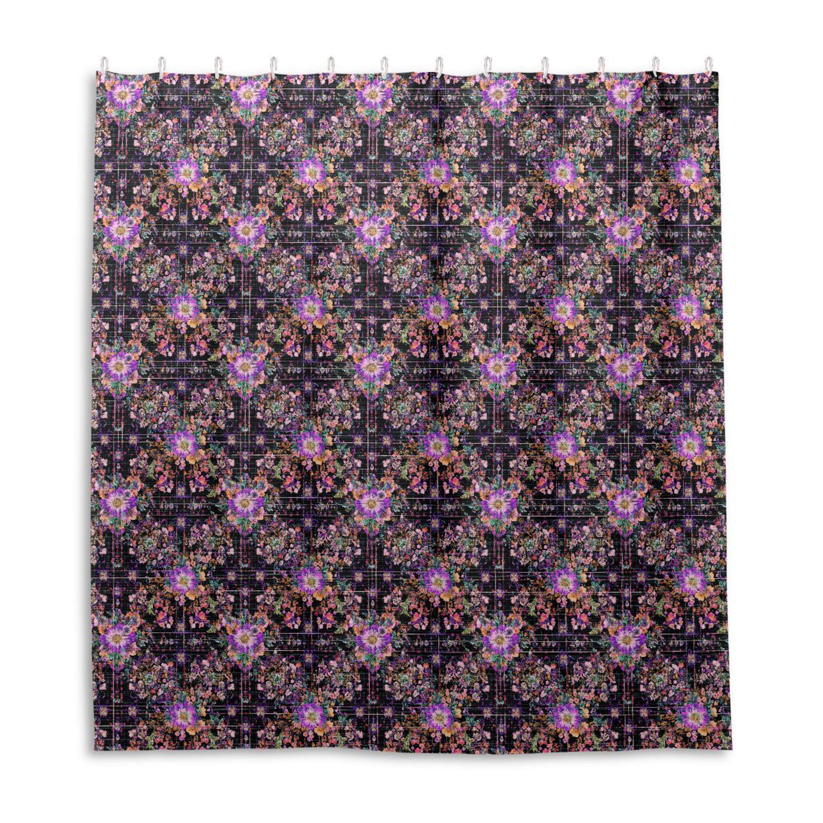 Rideau de douche anti-éclaboussures en tissu fleurs psychédéliques noires