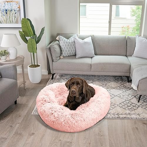 Miniatura 7 de Best Friends by Sheri - The Original Calming Donut - Cama calmante en forma de dona para perros y gatos - Pelo largo, rosa caramelo, L, 36 x 36