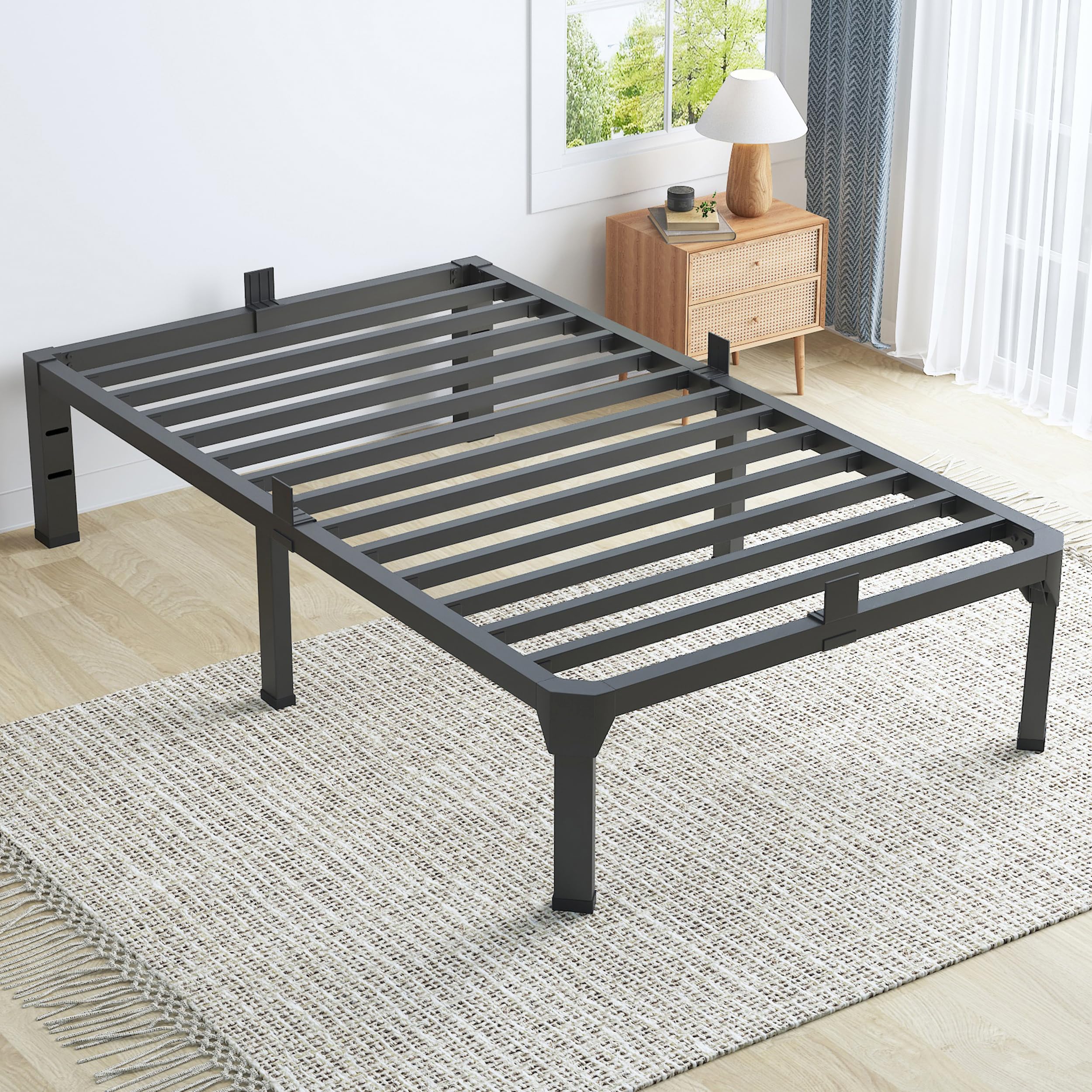 Superay Twin Bed Frame with Mattress Slide Stopper, 18 Inch Metal Platform Bed Frame, Heavy Duty Tall Bed Frame No Box Spring Needed with Large