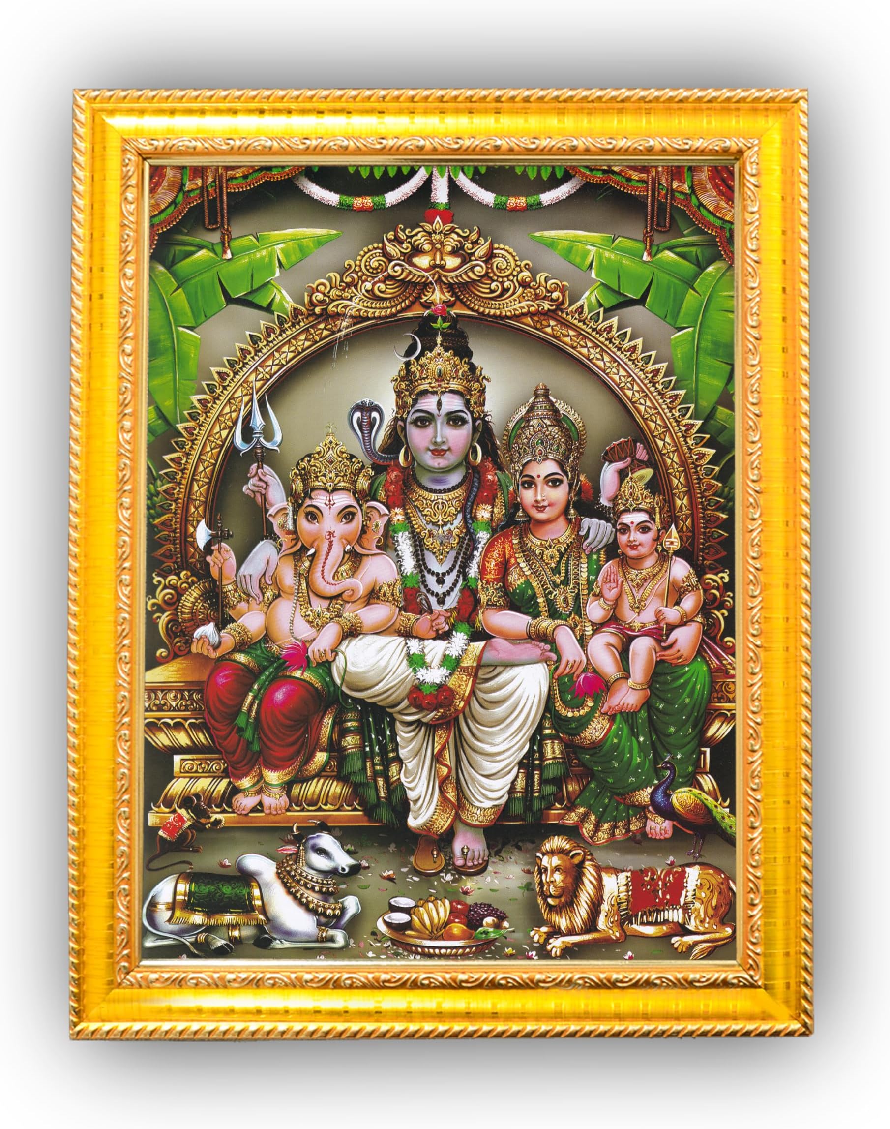 Paljii Frames Shiva Parivar with Parvati, Ganesha & Murugan | Hindu God Photo Frame | Gold Framed Religious Wall Décor