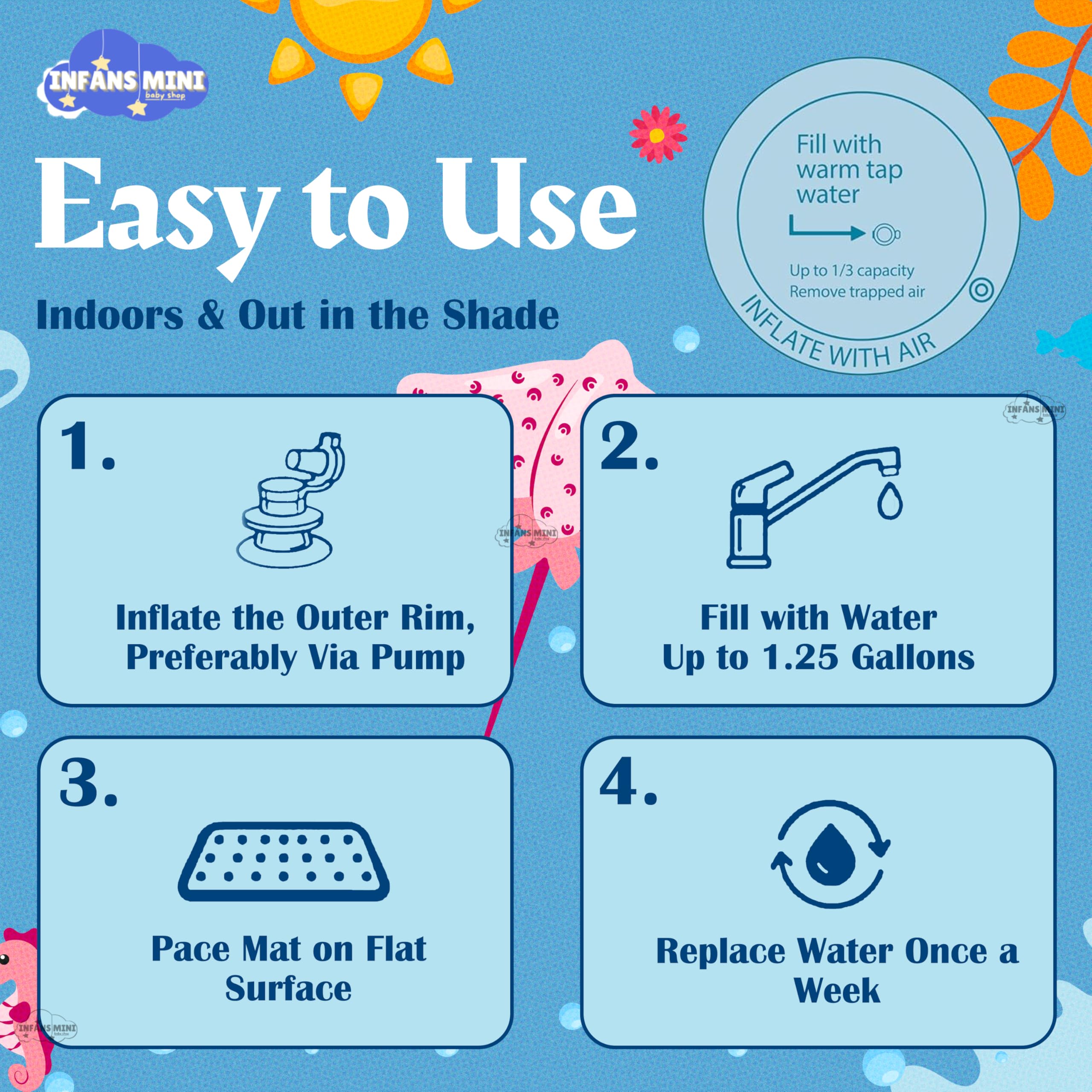 Infans Mini Water Mat for Babies to Play Tummy Time for Infants Stimulating Play for Kids, Interactive Promoting Sensory Development in an Enjoyable Water-Filled Environment 50 x 50 x 2.5 cm - Image 5 thumbnail