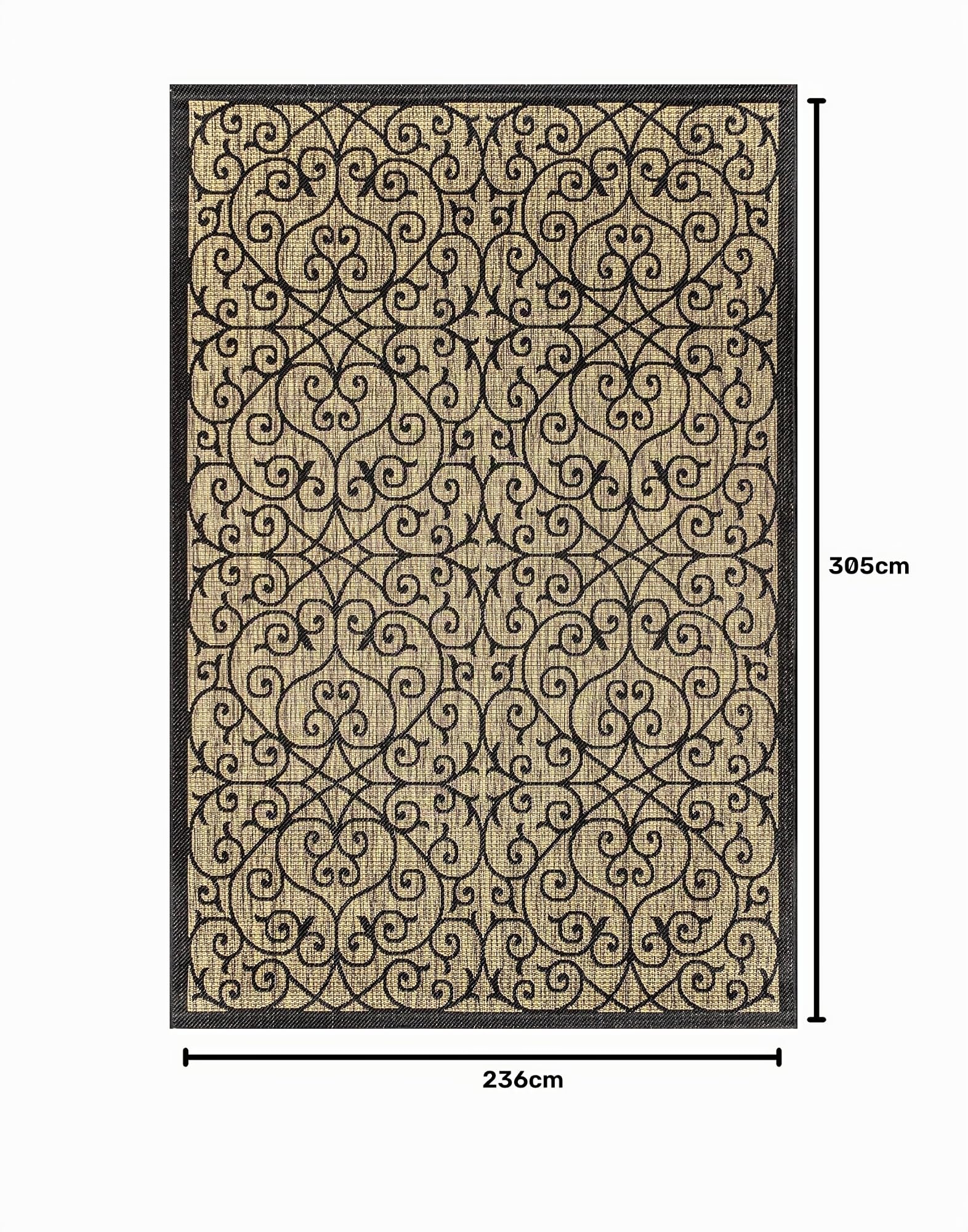 JONATHAN Y SMB107A-8 Madrid Alfombra Exterior Interior Textura Tejido Filigrana Vintage, Fácil de Limpiar, Habitación, Cocina, 240 cm x 300 cm, Negro/Caqui