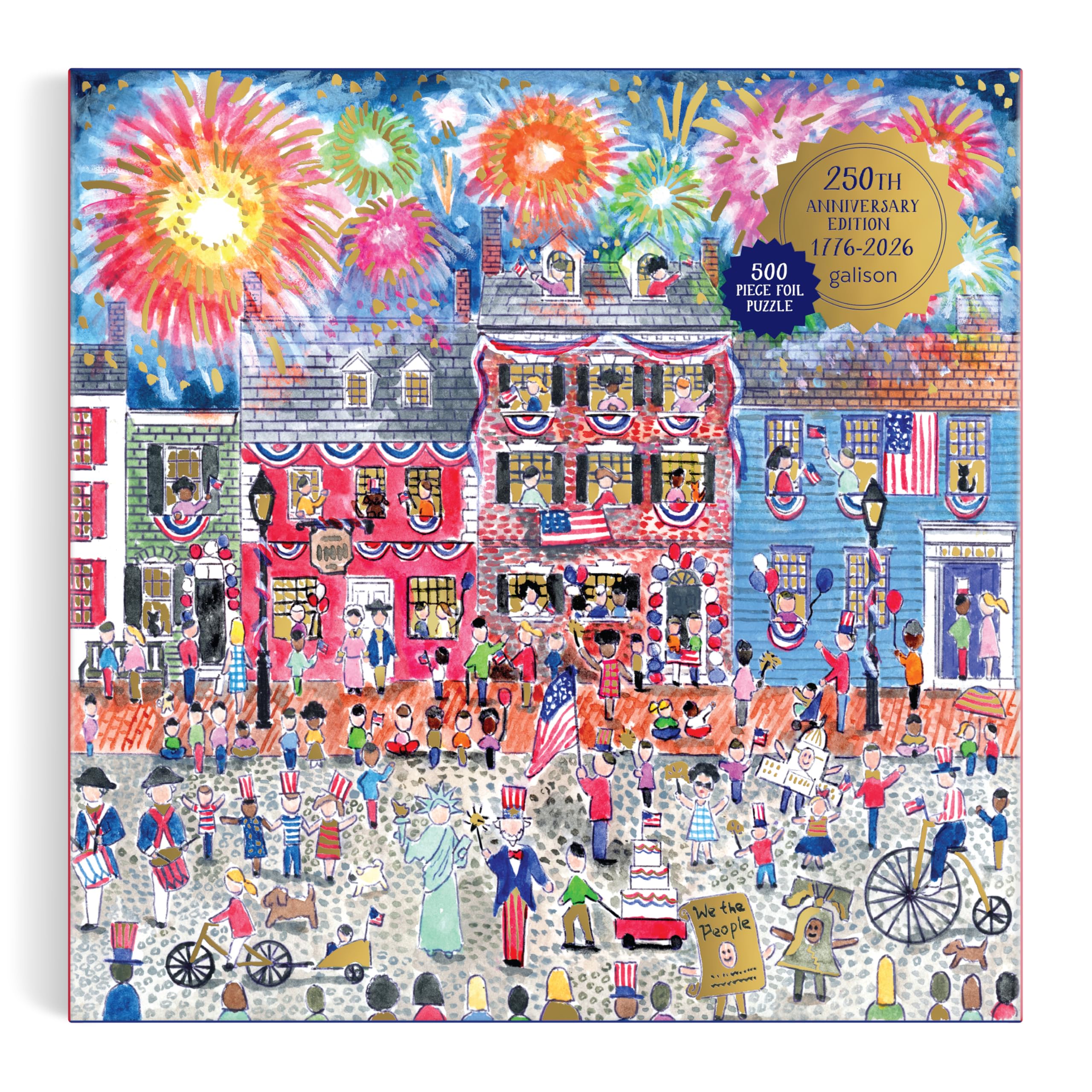 Galison Celebrate The USA – 500 Piece Michael Storrings Foil Jigsaw Puzzle Featuring Beautiful Artwork Of The USA 250th Birthday Fourth Of July Fireworks Celebration