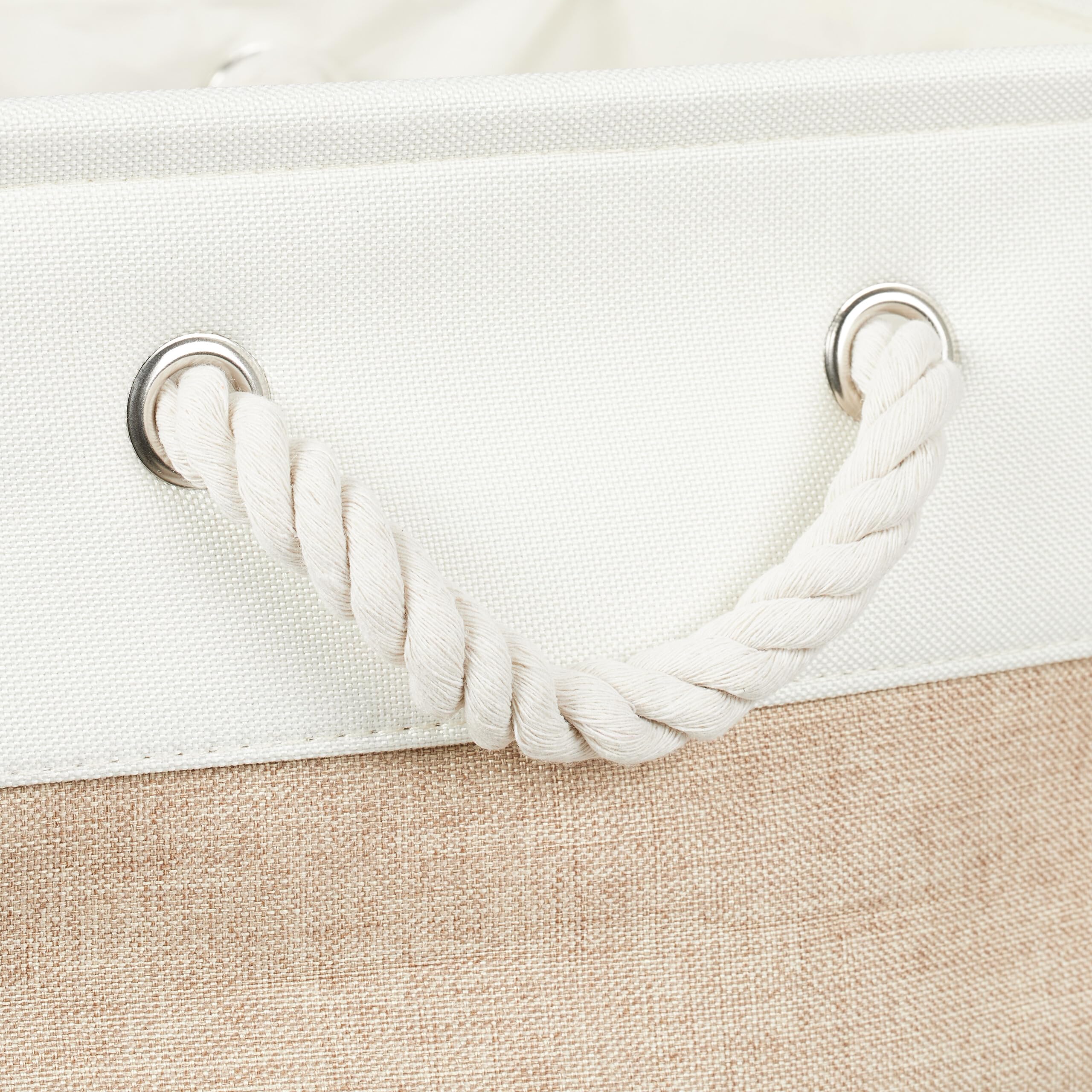 Relaxdays Cesti Portaoggetti in Tessuto Lino, 28x28x28 cm, Scatola da Scaffale a Cubo, Manici in Corda, Bianco Beige