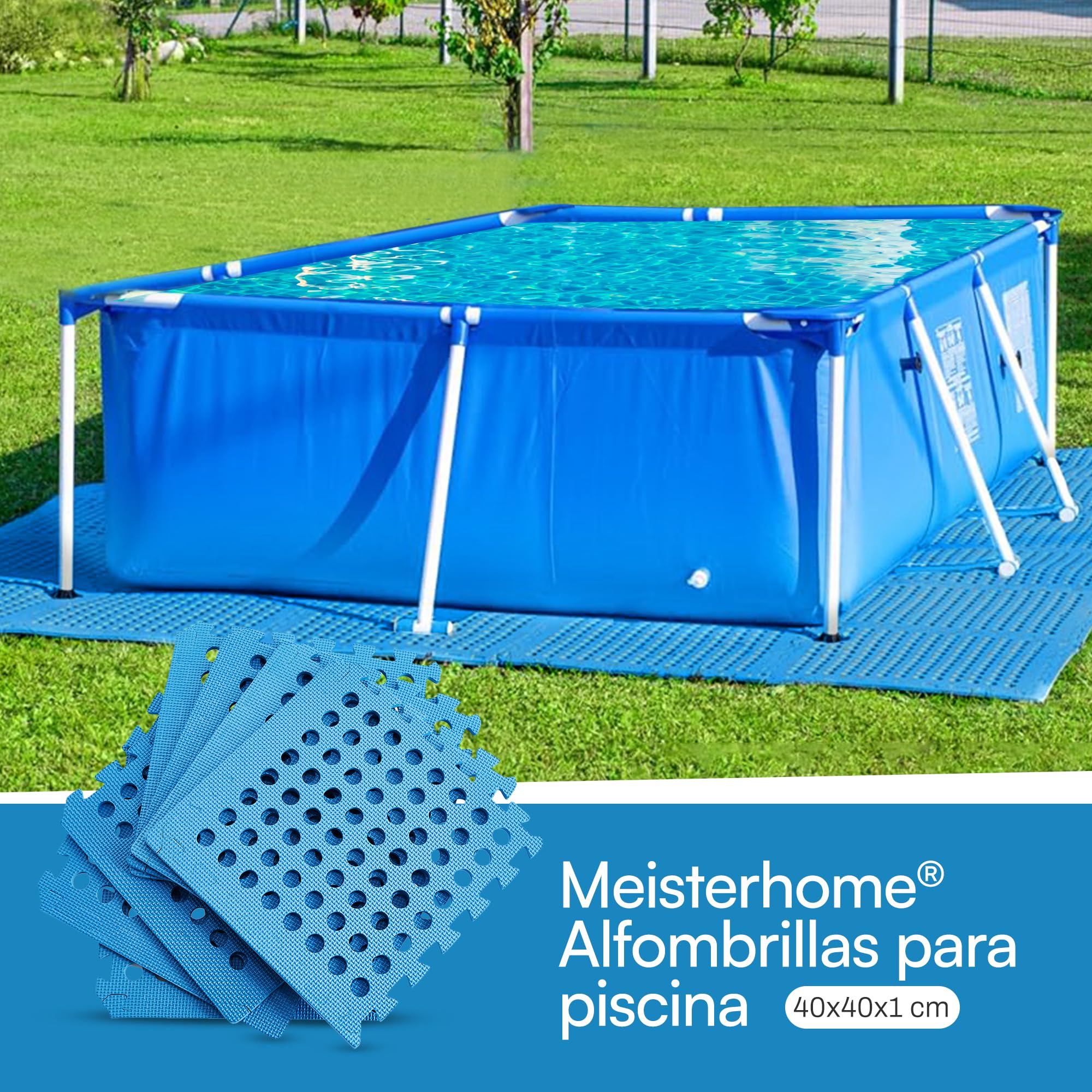 Meisterhome - Esterilla para piscina, 18 unidades, 2,88 m², protección del suelo, color azul