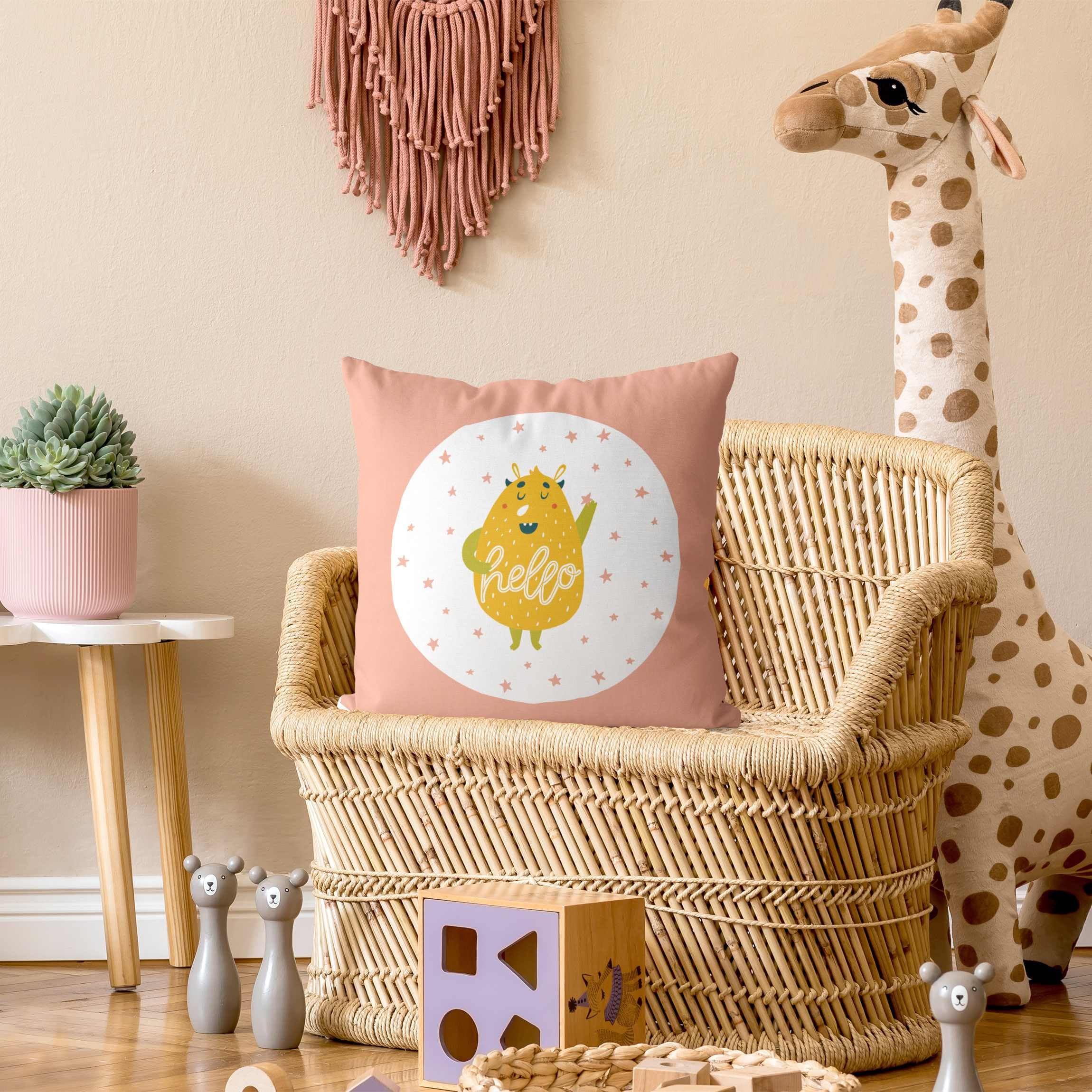 Dekokissen drinnen/Indoor waschbar Sprüche mit Füllung Zierkissen - Made in Germany - Design Bezug rosa Sofakissen Illustration Kinderzimmer 2123