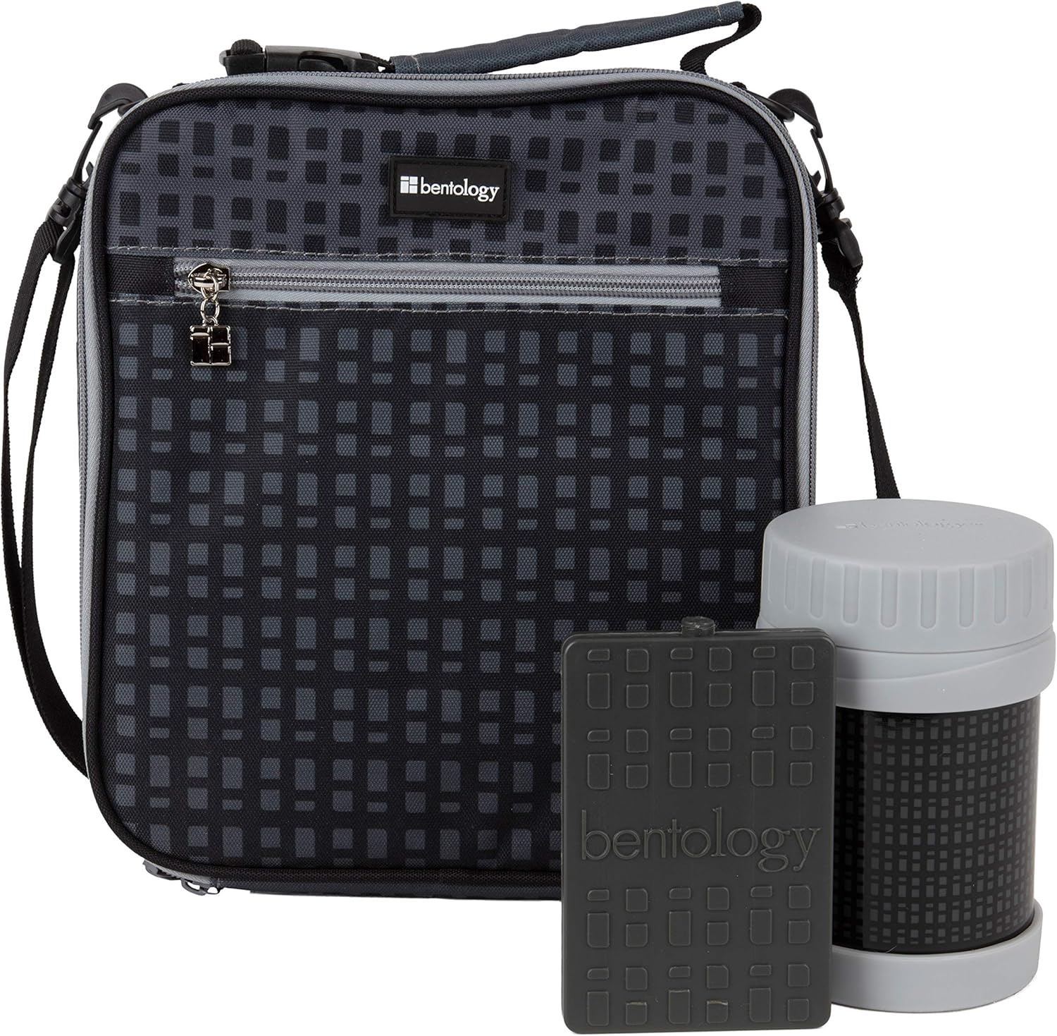 Kids Complete Black Checker Lunch Box Tote Kit Insulated