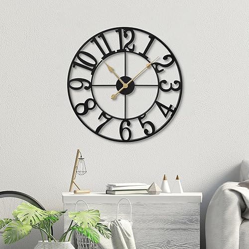 Miniatura 8 de Reloj de pared con pilas, silencioso y moderno de metal rústico para sala de estar, dormitorio, oficina, cocina, decoración del hogar, 16 pulgadas