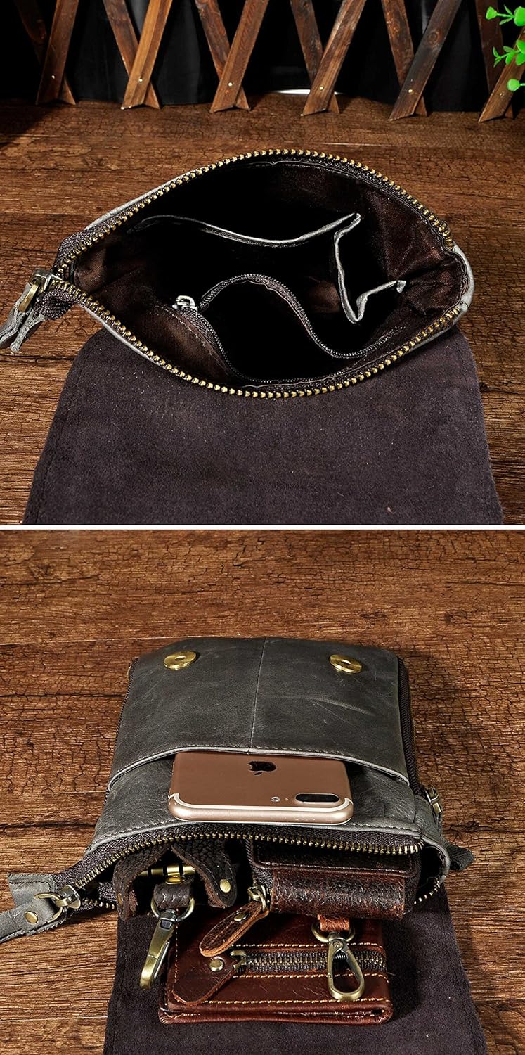 Le'aokuu Mens Genuine Leather Waist Pack Messenger Shoulder Bag Cross Body - Image 6