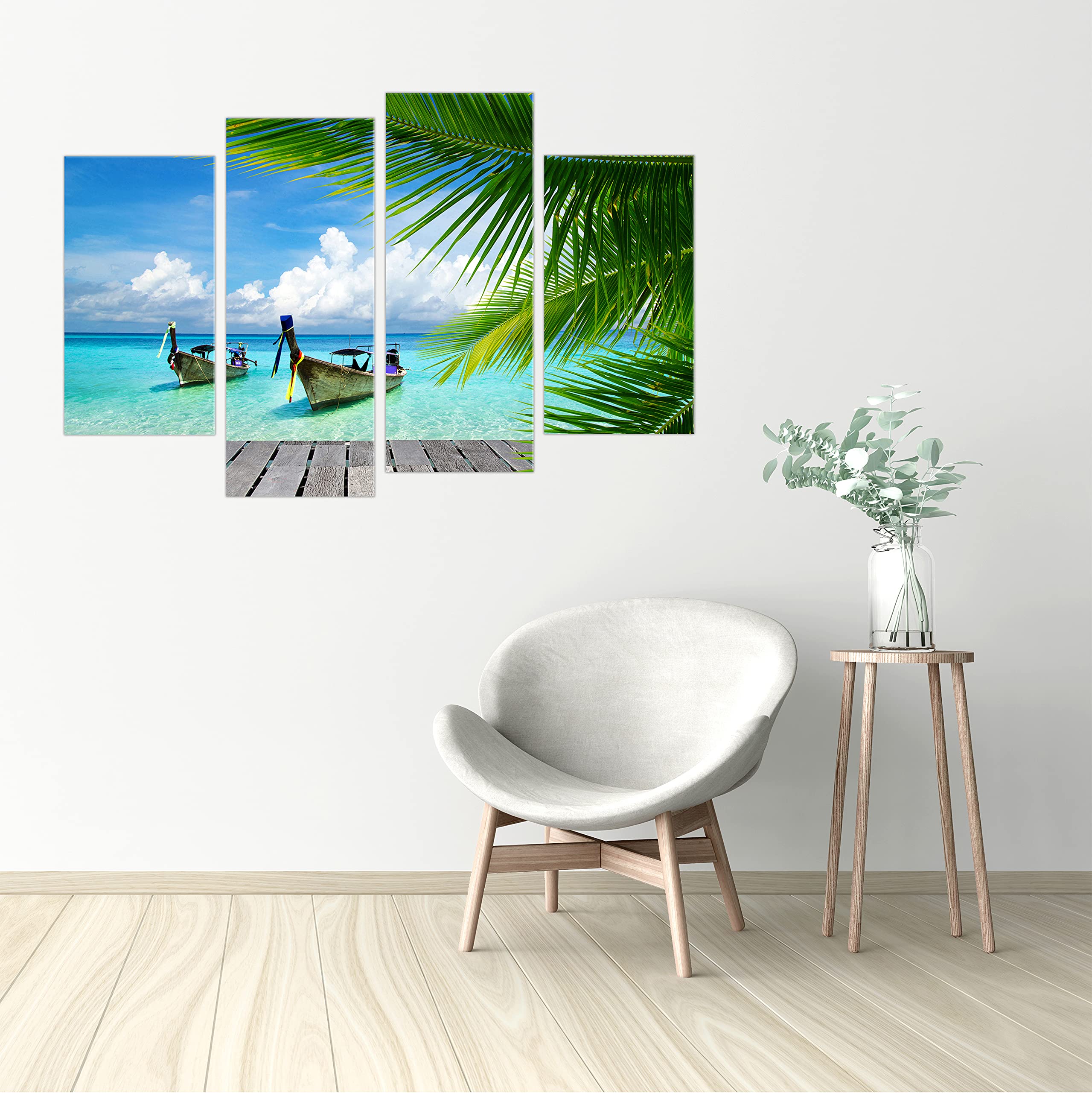 Lot De 4 Tableaux Modernes Paysage Tropical - Impressions Sur Toile, Déco Maison/bureau