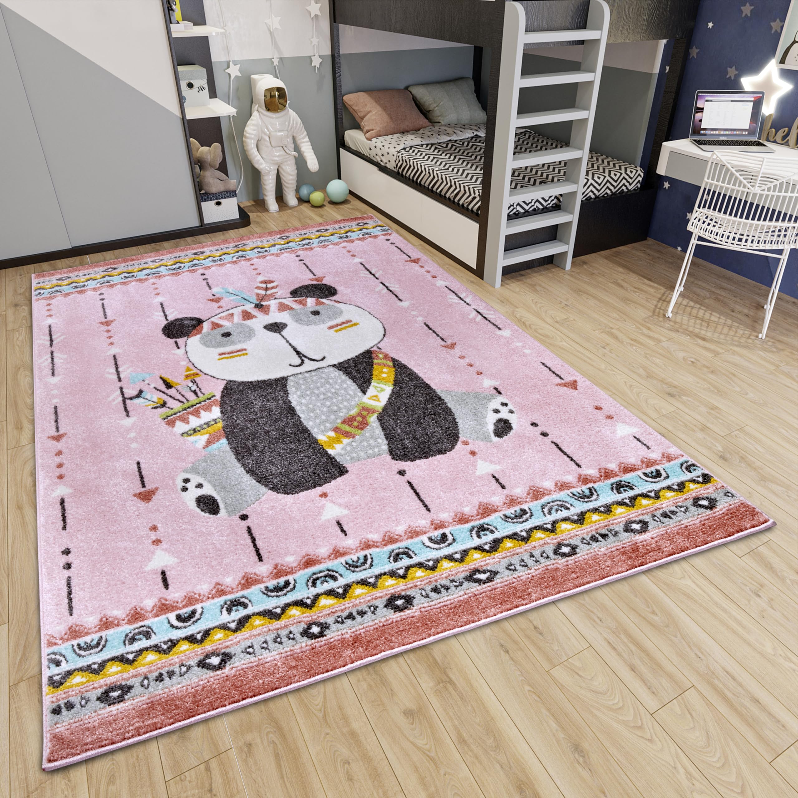 Tapis panda rose Hanse Home 120x170 cm : douceur et confort lavable pour chambre d'enfant
