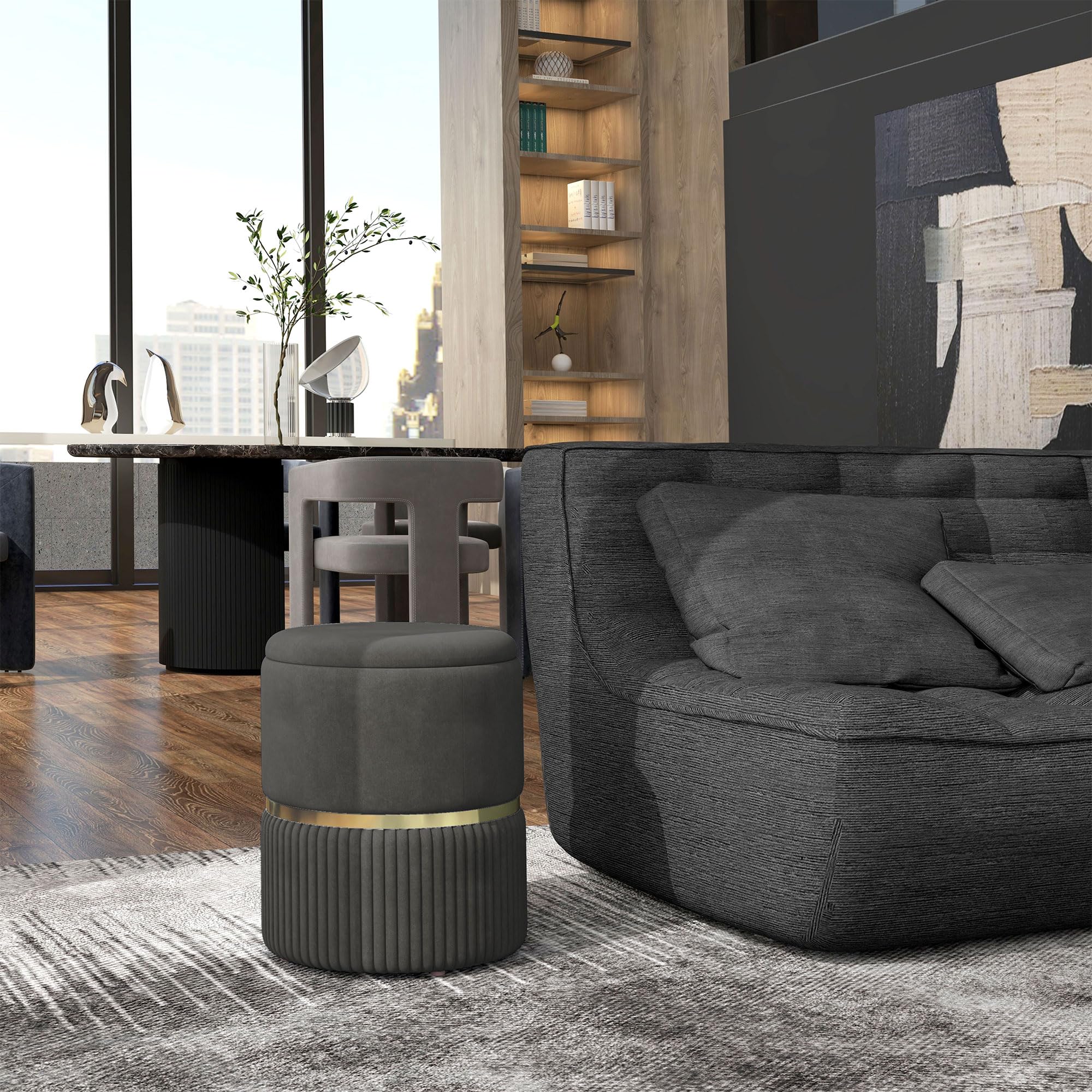 HOMCOM Pouf Contenitore per Soggiorno, Ingresso e Camera da Letto, Pouf Portaoggetti in Tessuto Effetto Vellutato 120 kg max, 36x36x44 cm, Grigio