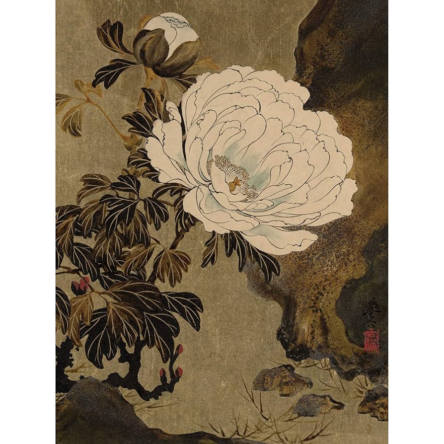 Amazon.com: Zeshin Peonies Flower Japanese Laquer Painting