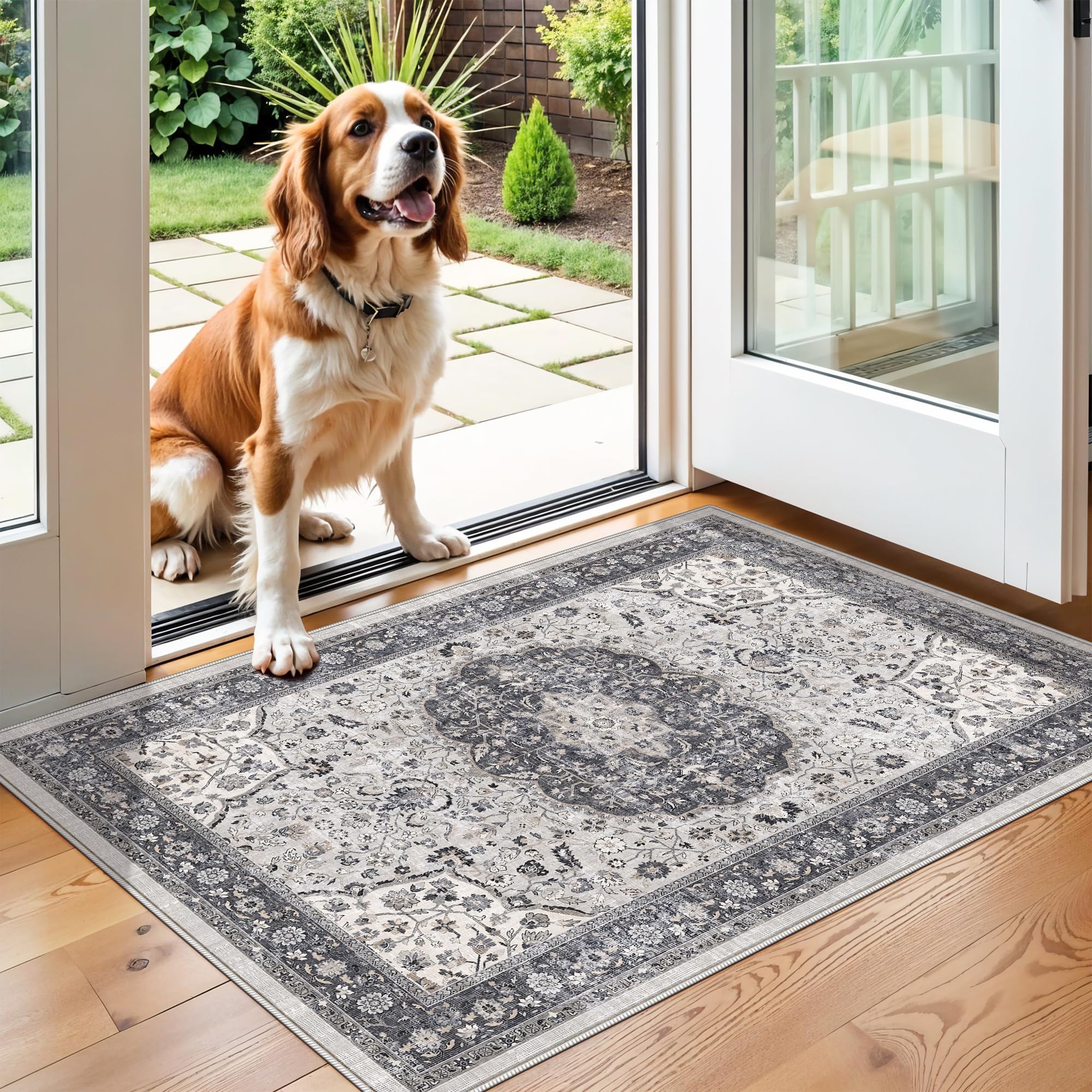 Washable Entrance Mat 2x3 Feet - Vintage Soft Thin Doormat with Non Slip Backing - Short Pile Floor Mats for Bedroom Kitchen Bathroom Laundry Room Easy to โ image 1