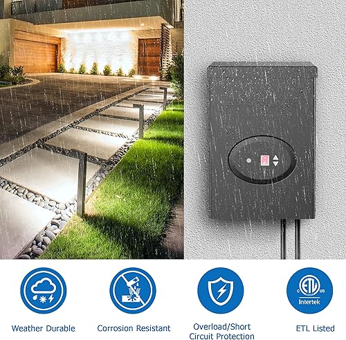 Miniatura 4 de SUNVIE Paquete de 12 luces de paisaje con transformador y conector, transformador de bajo voltaje de 200 W con temporizador y sensor de fotocélula
