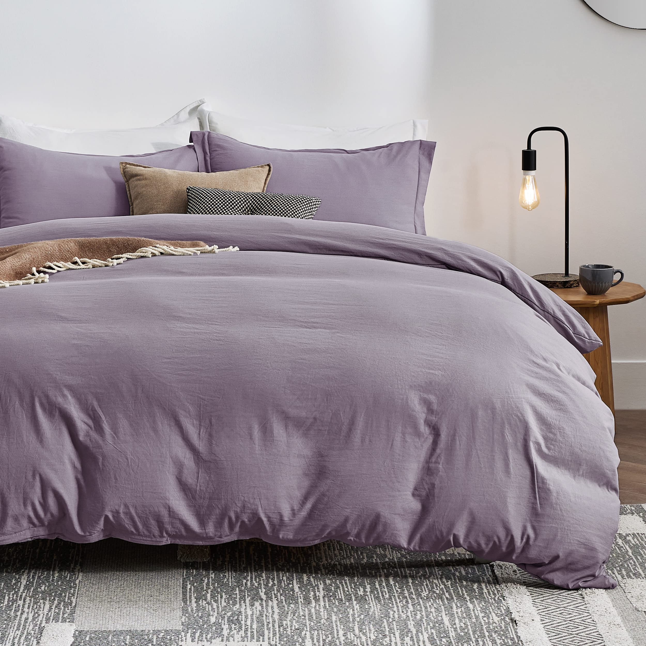 Bedsure GRAYISH Purple Duvet Covers Queen Size - Washed Duvet Cover, Soft Queen Duvet Cover Set 3 Pieces with Zipper Closure, 1 Duvet Cover 90x90