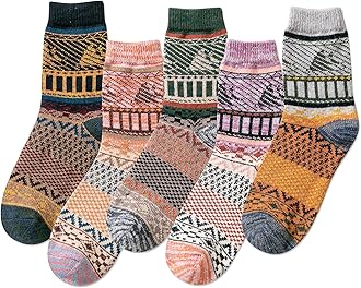 IIG 3-6 Pairs Men Dress Cotton Socks Funky Colorful Pattern Wool Crew Socks