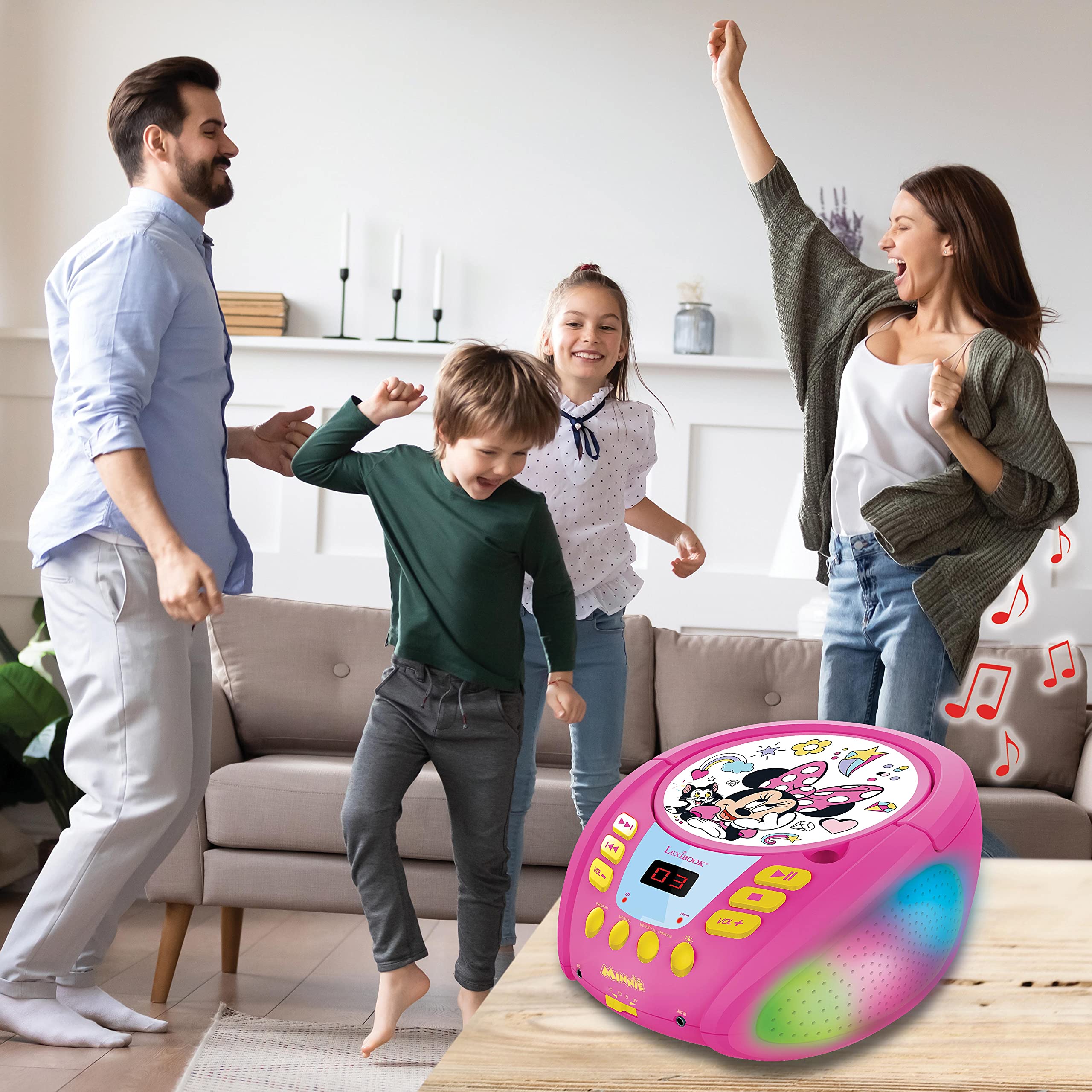 Lexibook RCD109MN Disney Minnie-Bluetooth Odtwarzacz DC dla Dzieci, Przenośny, Wielokolorowe Efekty Świetlne, Mikrofon, Gniazdo Aux-In, Ac Lub Zasilanie Bateryjne