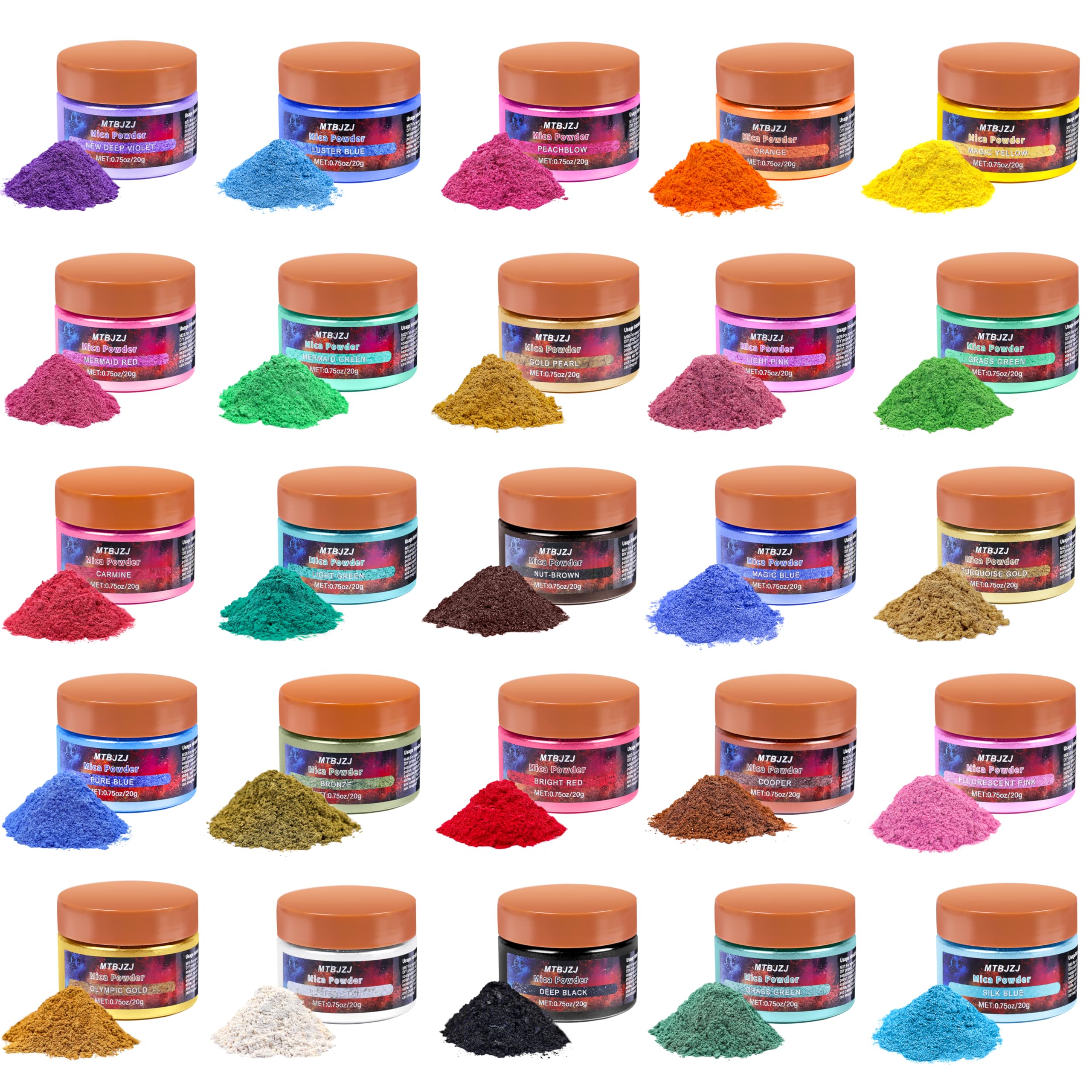 MTBJZJ Mica Powder for Resin, 25 Colors - 20g/Bottle of Epoxy Resin Color Pigment,for Candle Dye, Lip Gloss Pigment, Soap Making, Slime Colorant,