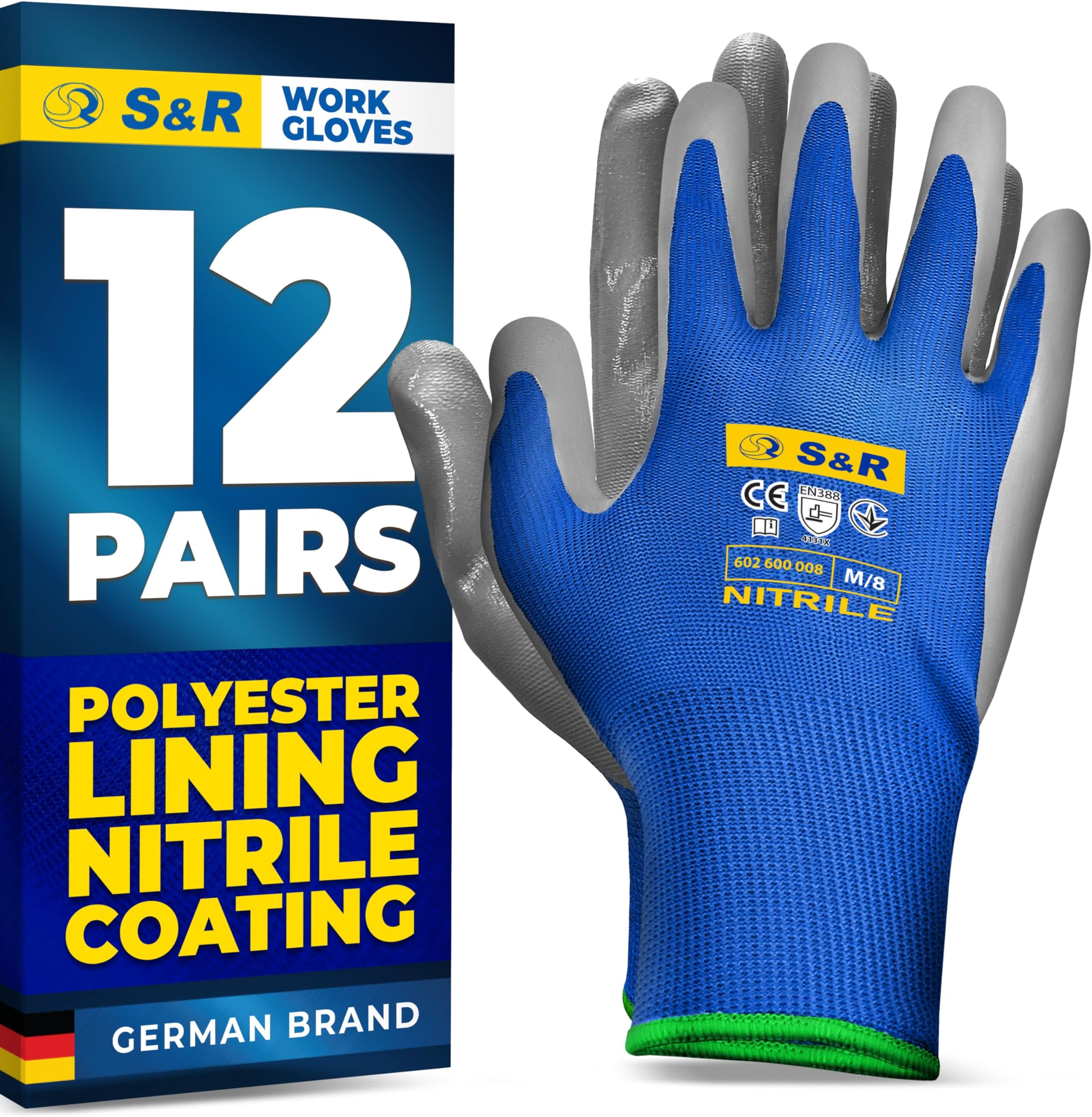 – Protective Gloves 12 Pairs with Nitrile Coating, Non-Slip Work Gloves for Assembly, Building, Restoration (L/9)