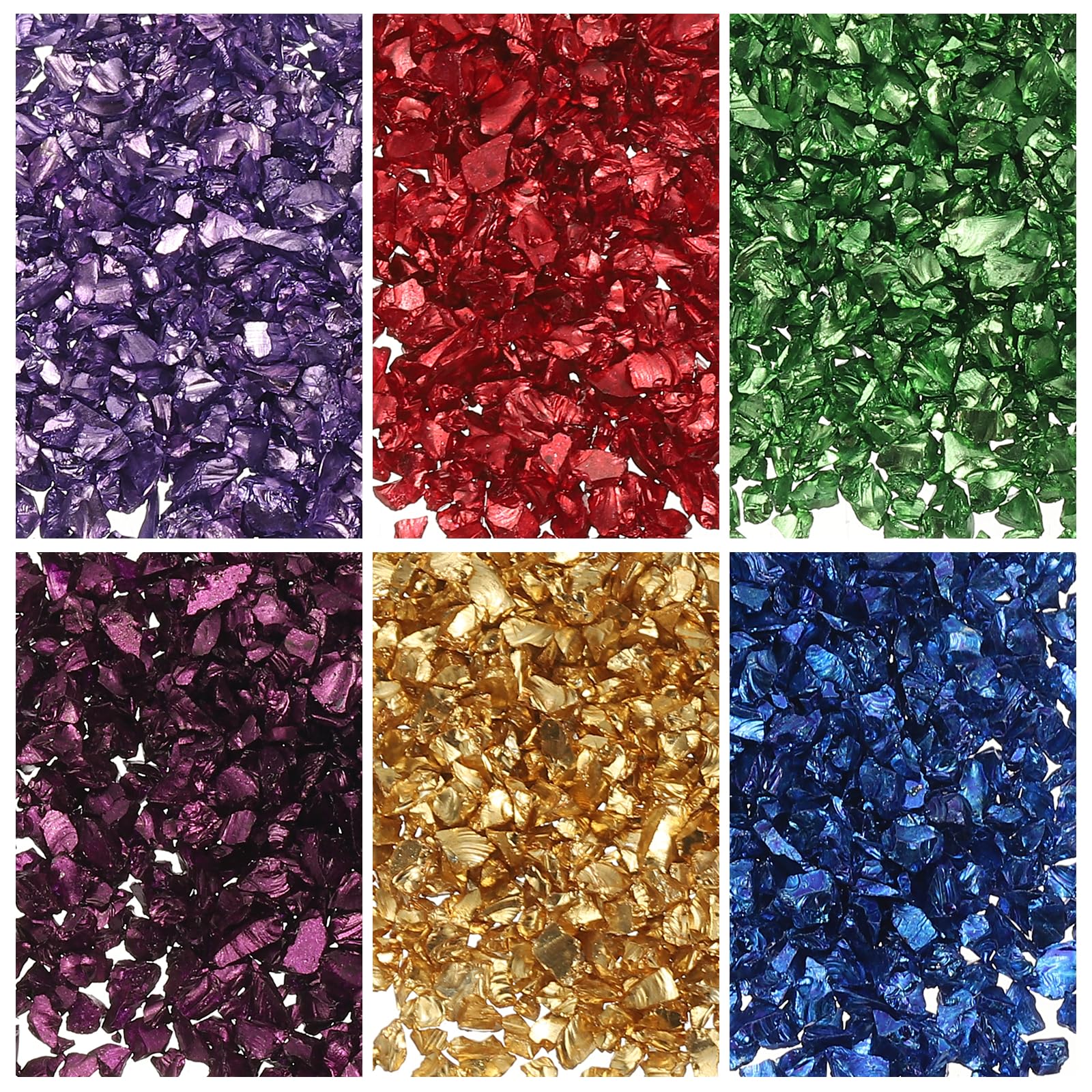 sourcing map 6 Colors Crushed Glass Chips, 1-3mm Irregular Glitter Metallic Glass Broken Glasses Pieces with Laser Bag for Craft DIY Vase Epoxy Halloween Decoration 32g, Multicolored — image 1