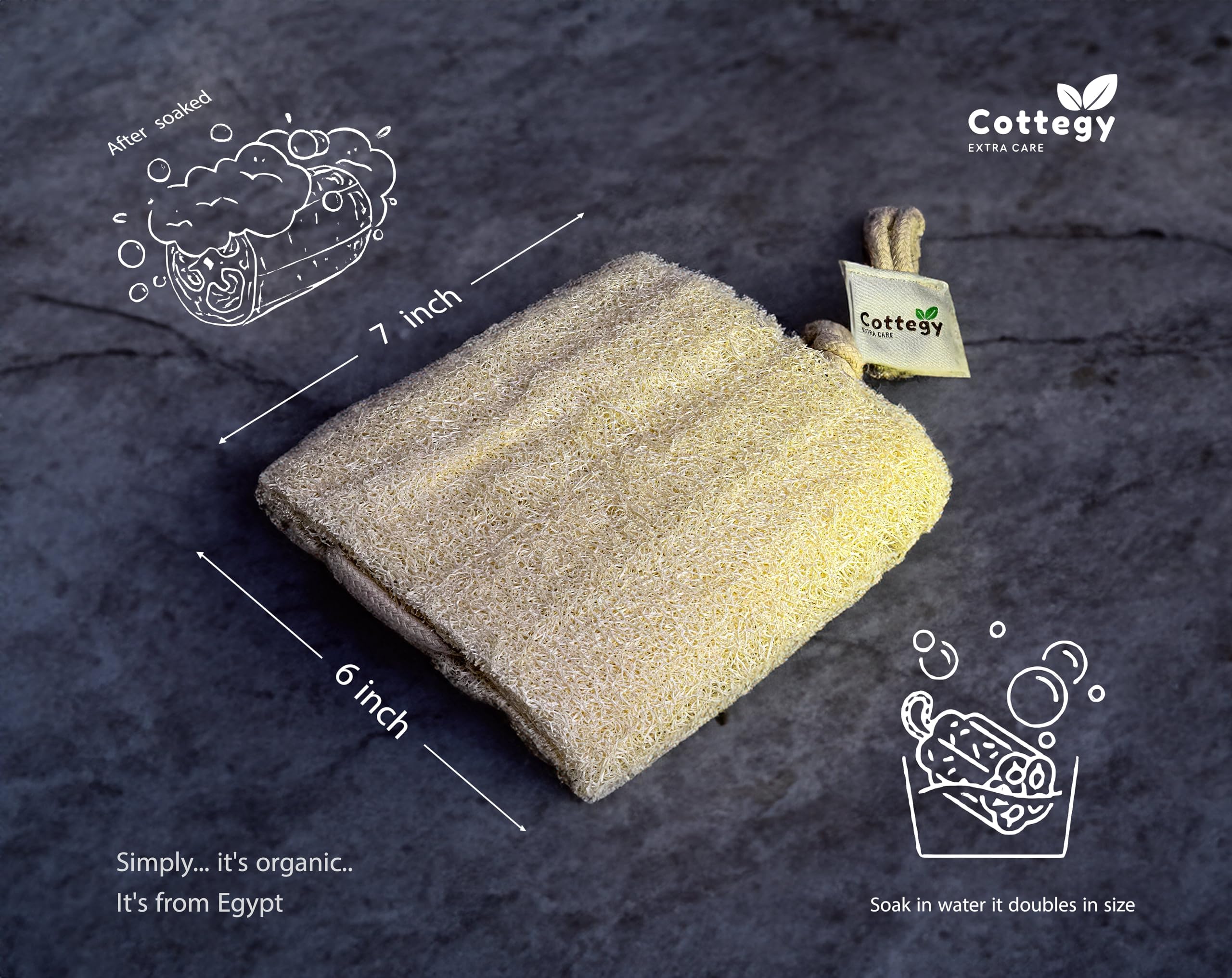 Esponja exfoliante natural egipcia para el cuerpo, esponja ecológica para baño y ducha, para cara y cuerpo, lufa egipcia 100% natural, ideal para hombres y mujeres (1 unidad (paquete de 2))